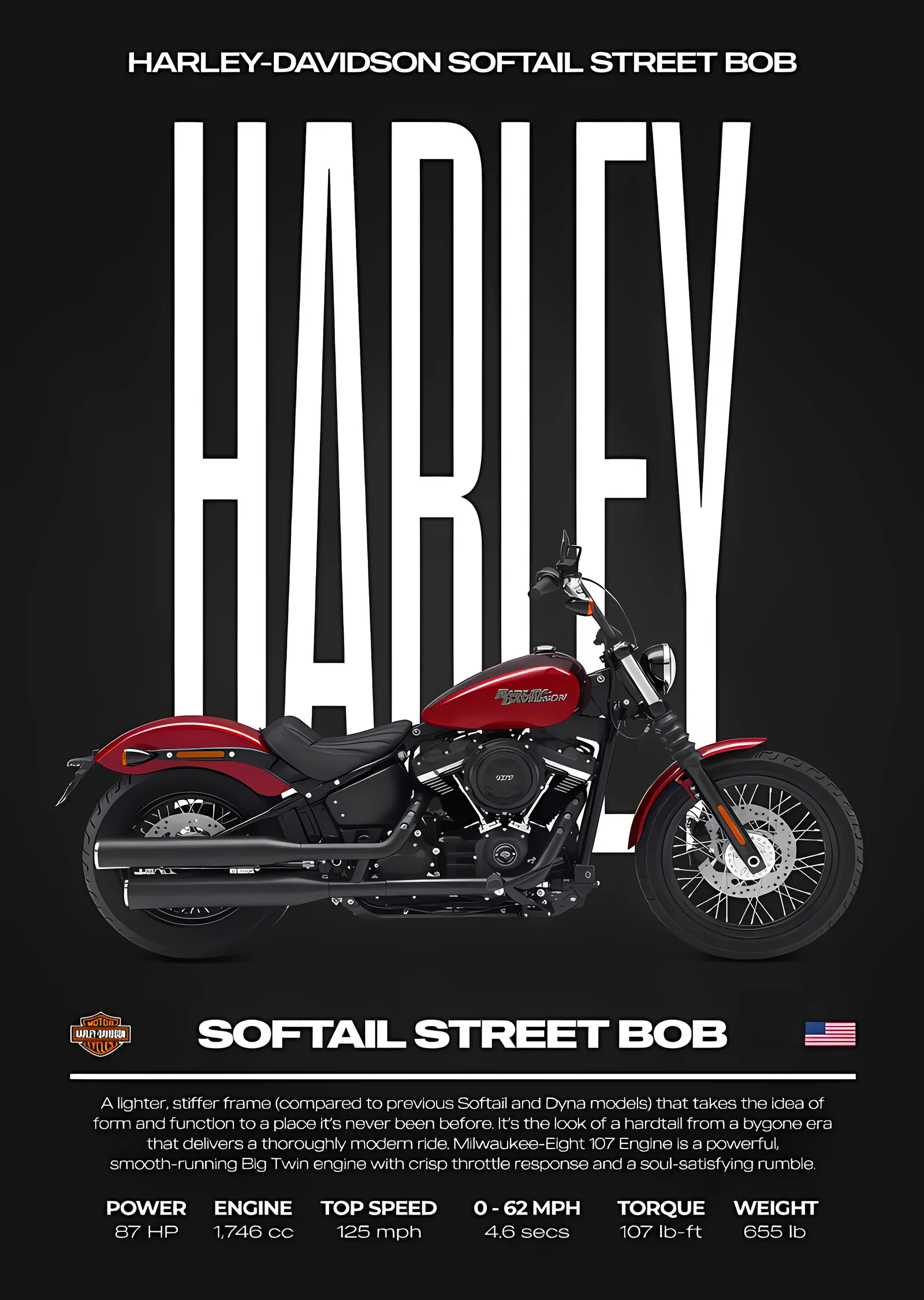Harley-Davidson Softail Street Bob metal tablo