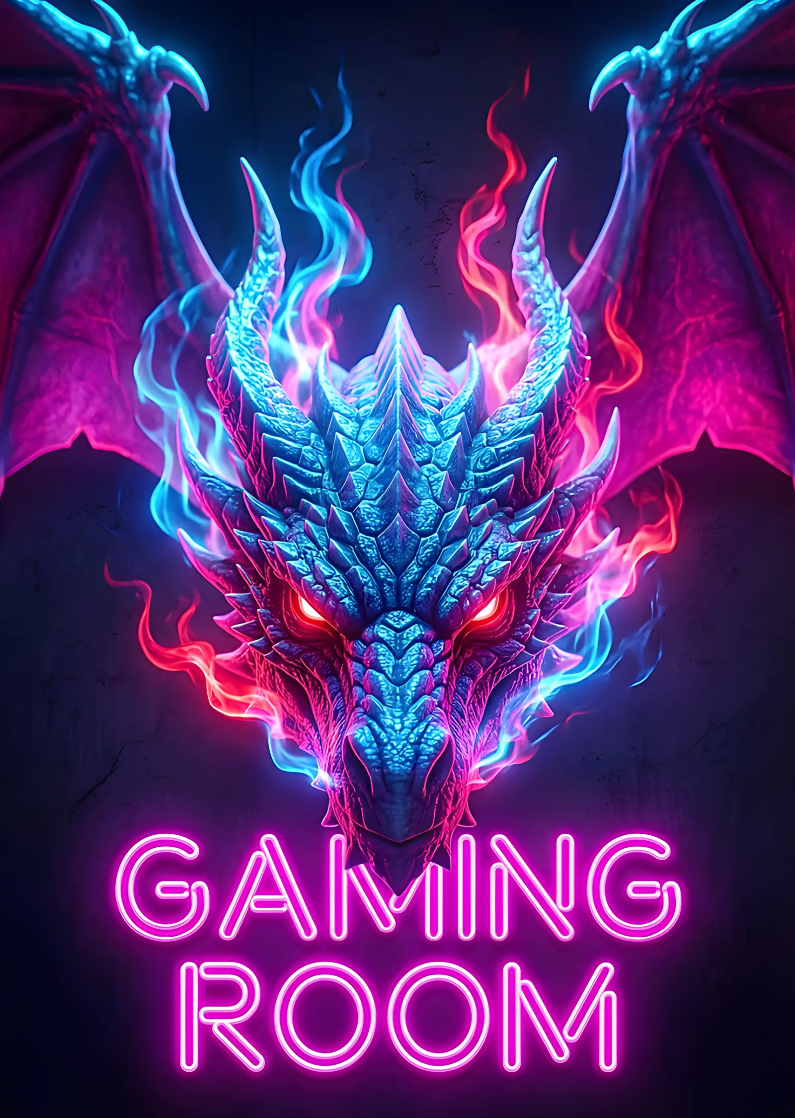 Gaming Room: Neon Ejderha metal tablo