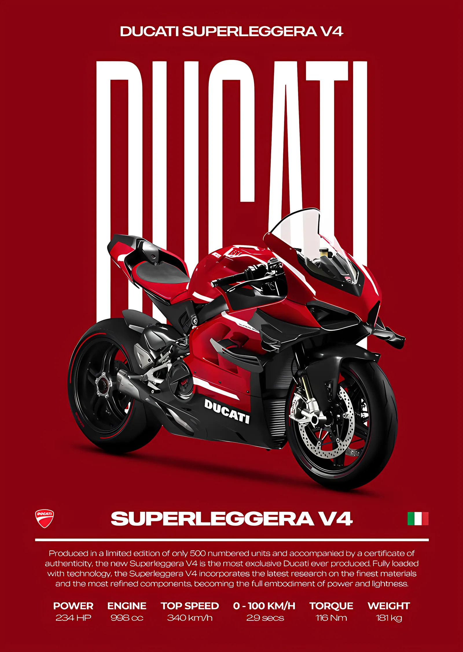 Ducati Superleggera V4 - Kırmızı metal tablo