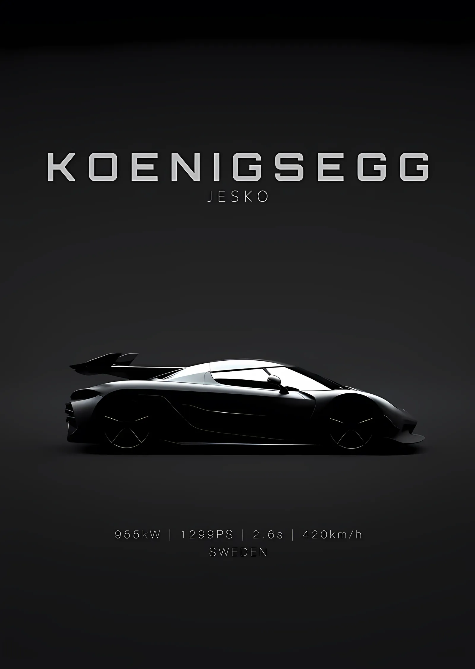 Koenigsegg Jesko: Siyah Zemin Silüet metal tablo