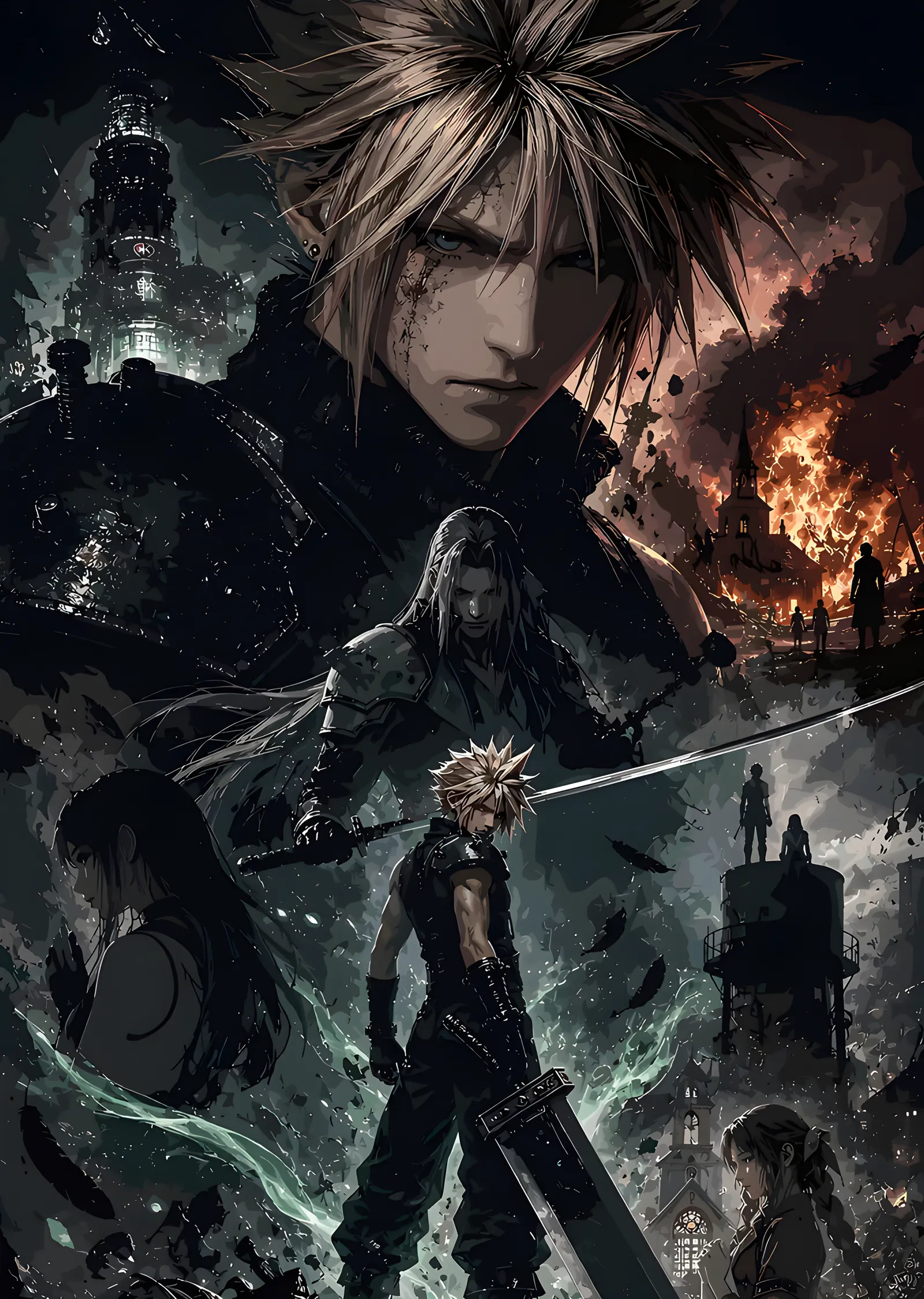 Final Fantasy VII: Cloud ve Sephiroth metal tablo