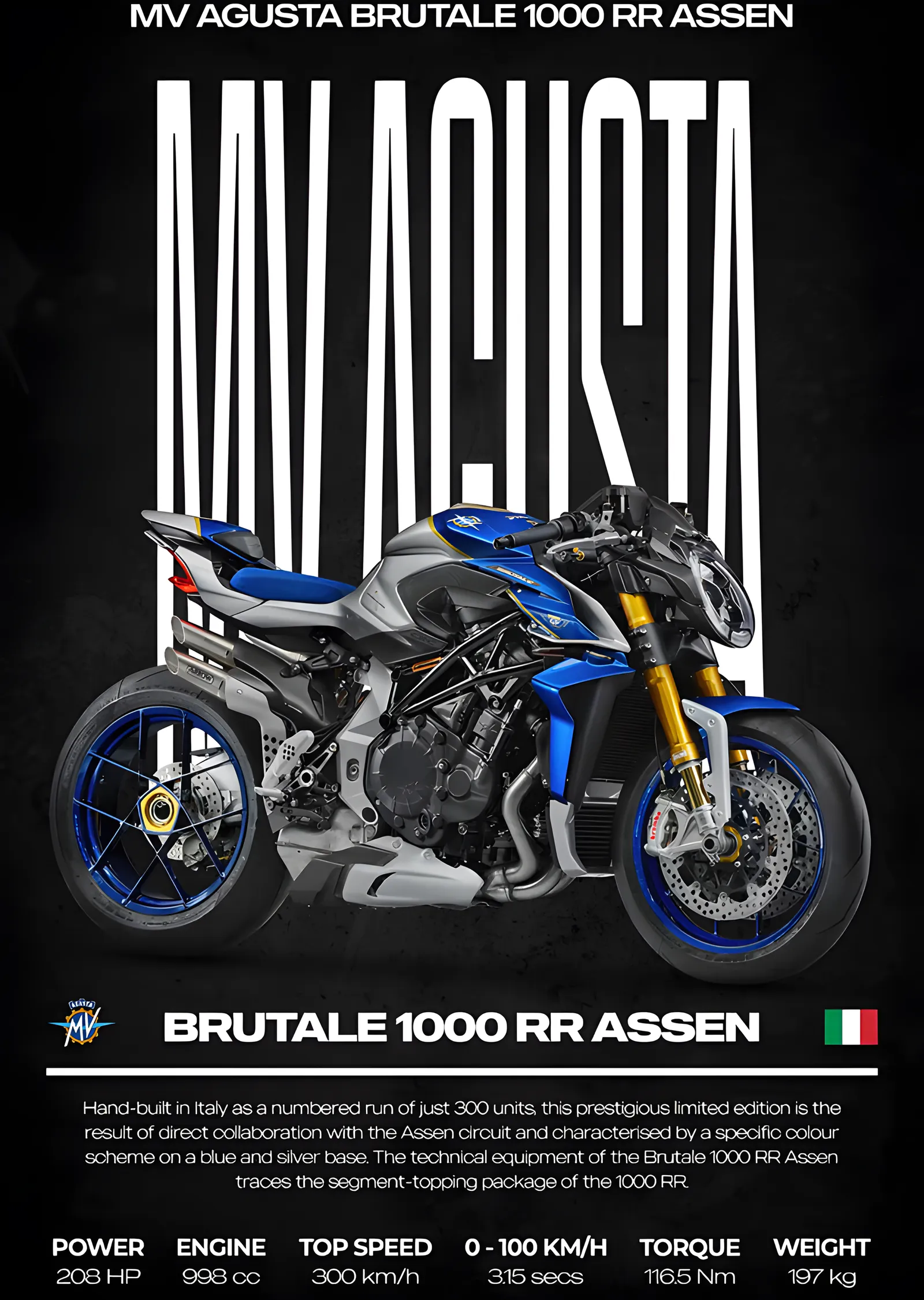 MV Agusta Brutale 1000 RR Assen metal tablo