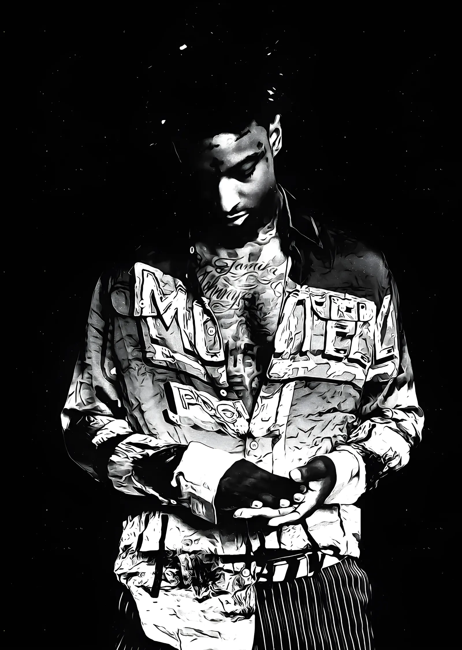 21 Savage: Gri Tonlarda Duruş metal tablo