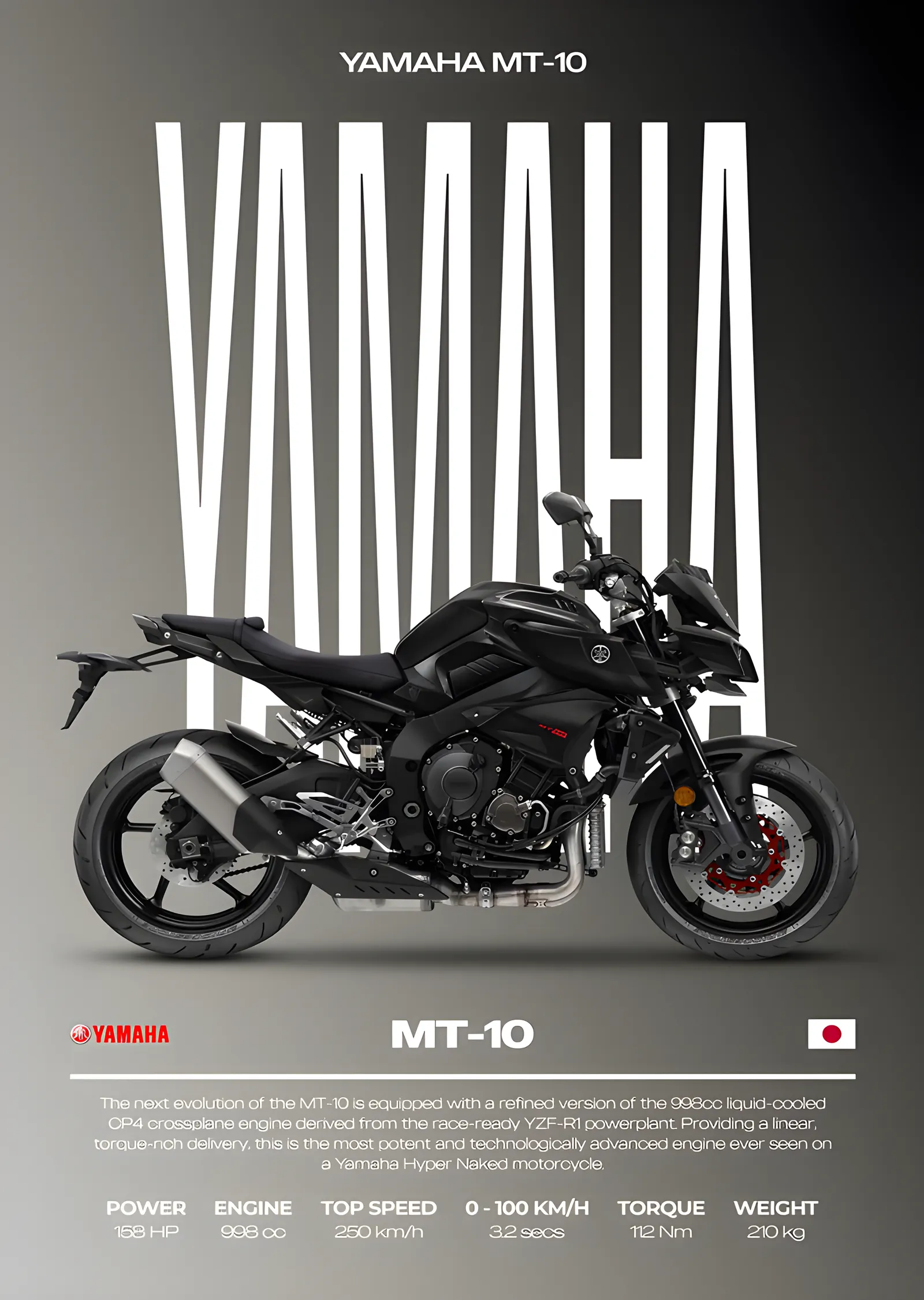 Yamaha MT-10 - Açık Gri metal tablo