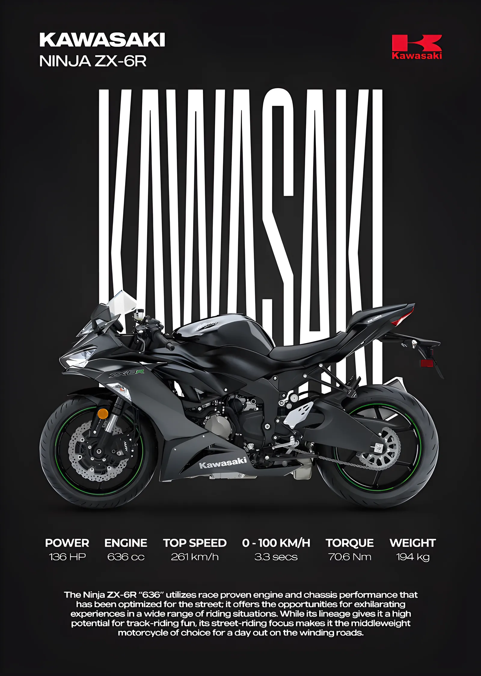 Kawasaki Ninja ZX-6R 636 metal tablo