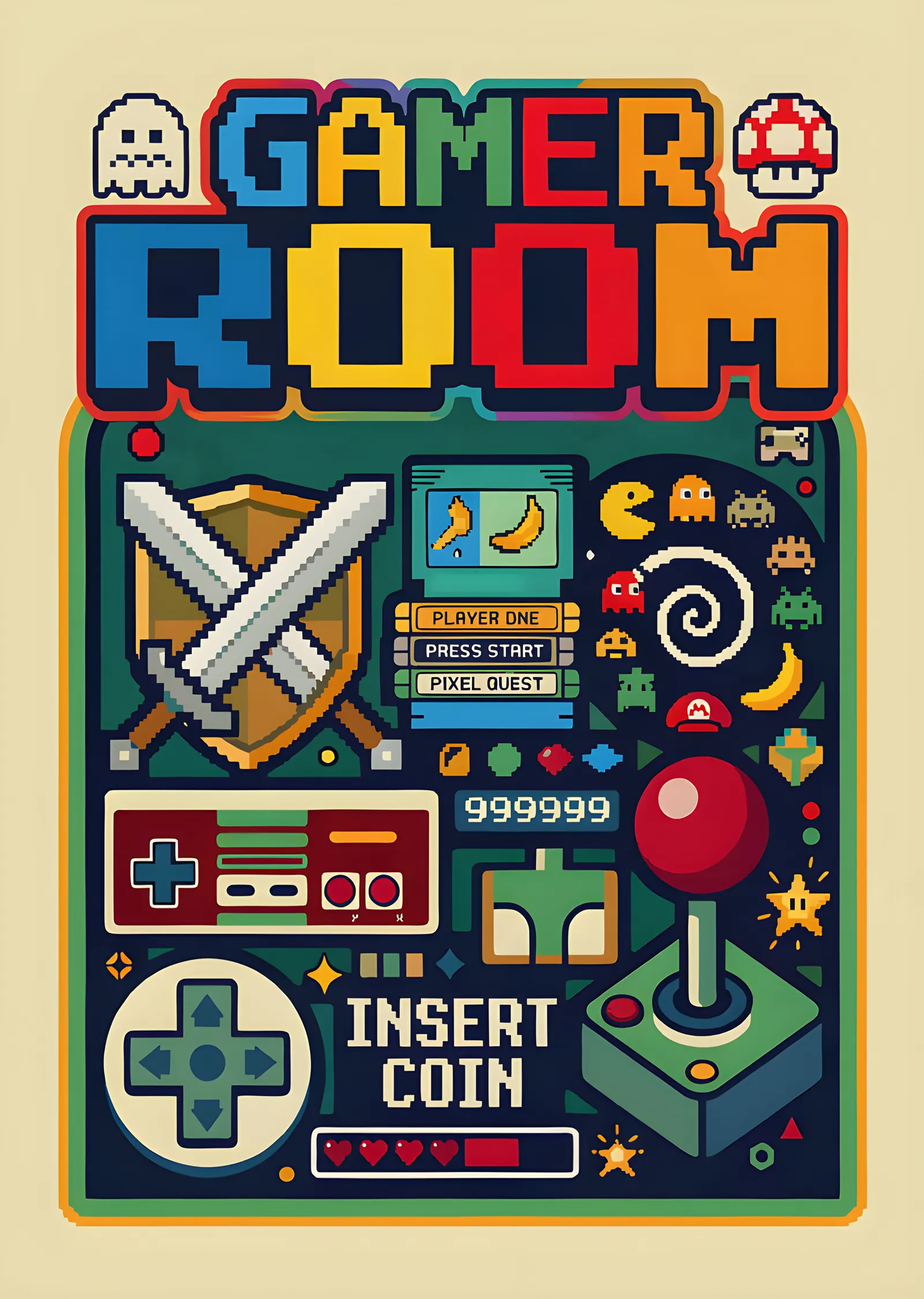 Gamer Room - Piksel Oyun Odası metal tablo