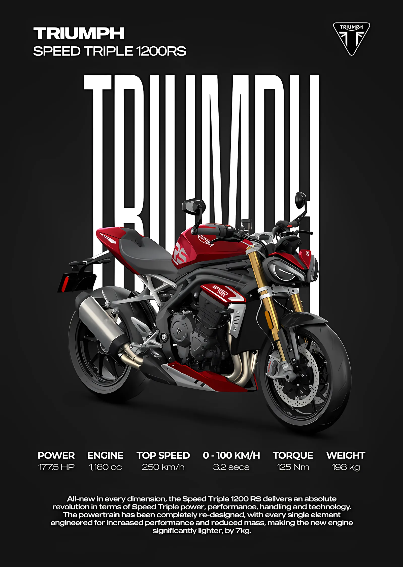 Triumph Speed Triple 1200 RS - Siyah Zemin metal tablo