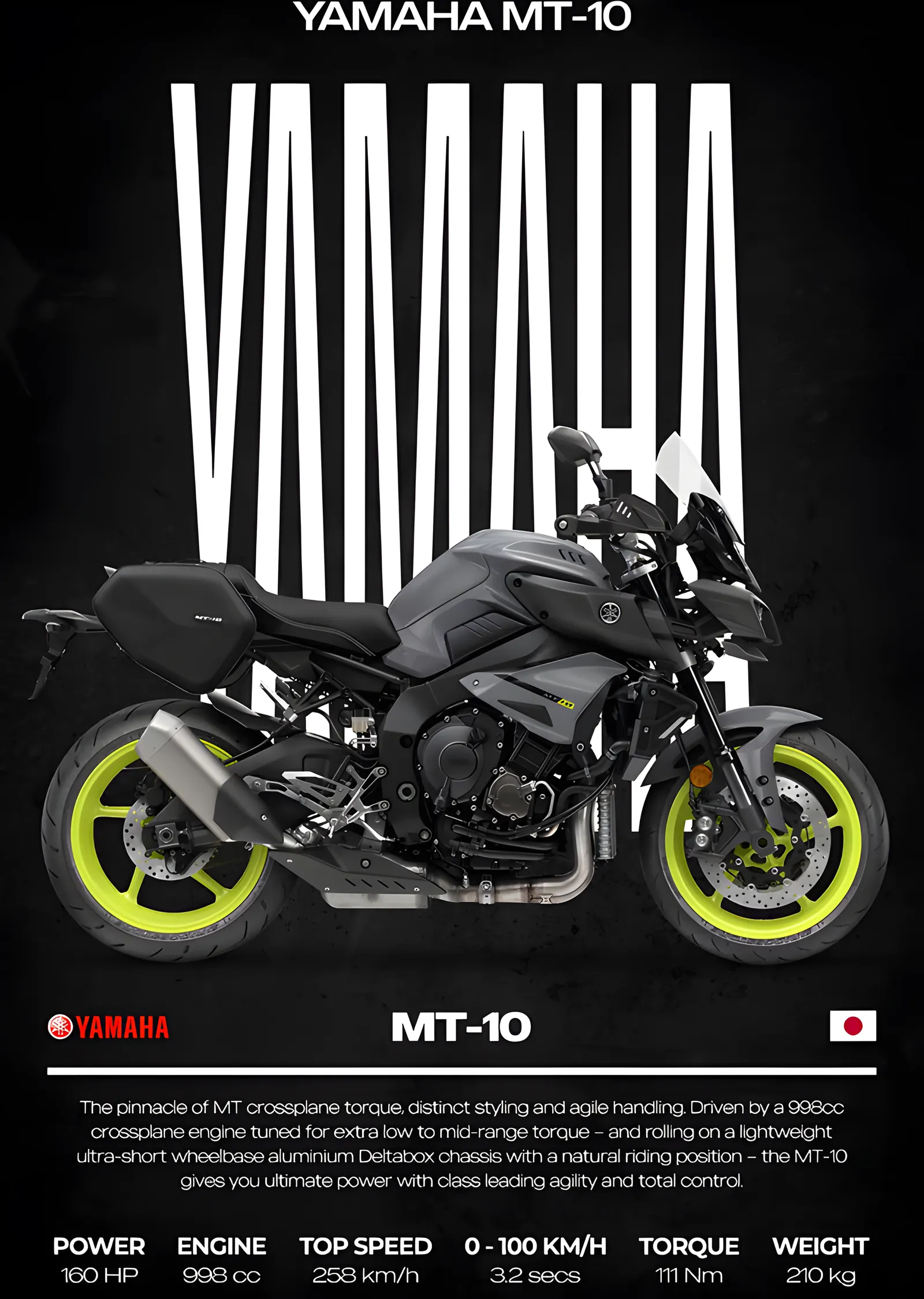 Yamaha MT-10 - Siyah Zemin metal tablo