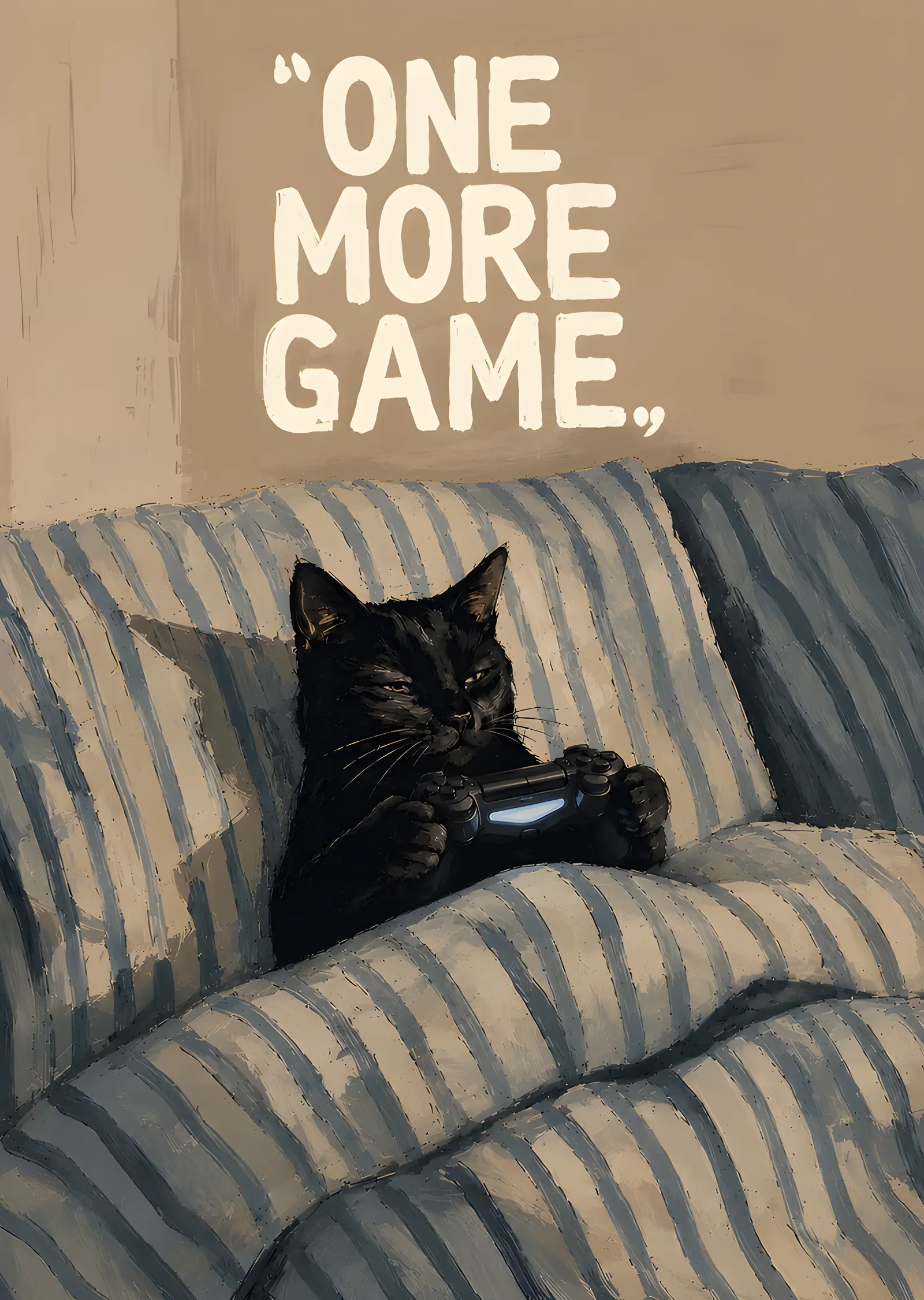 One More Game - Kanepede Siyah Kedi metal tablo
