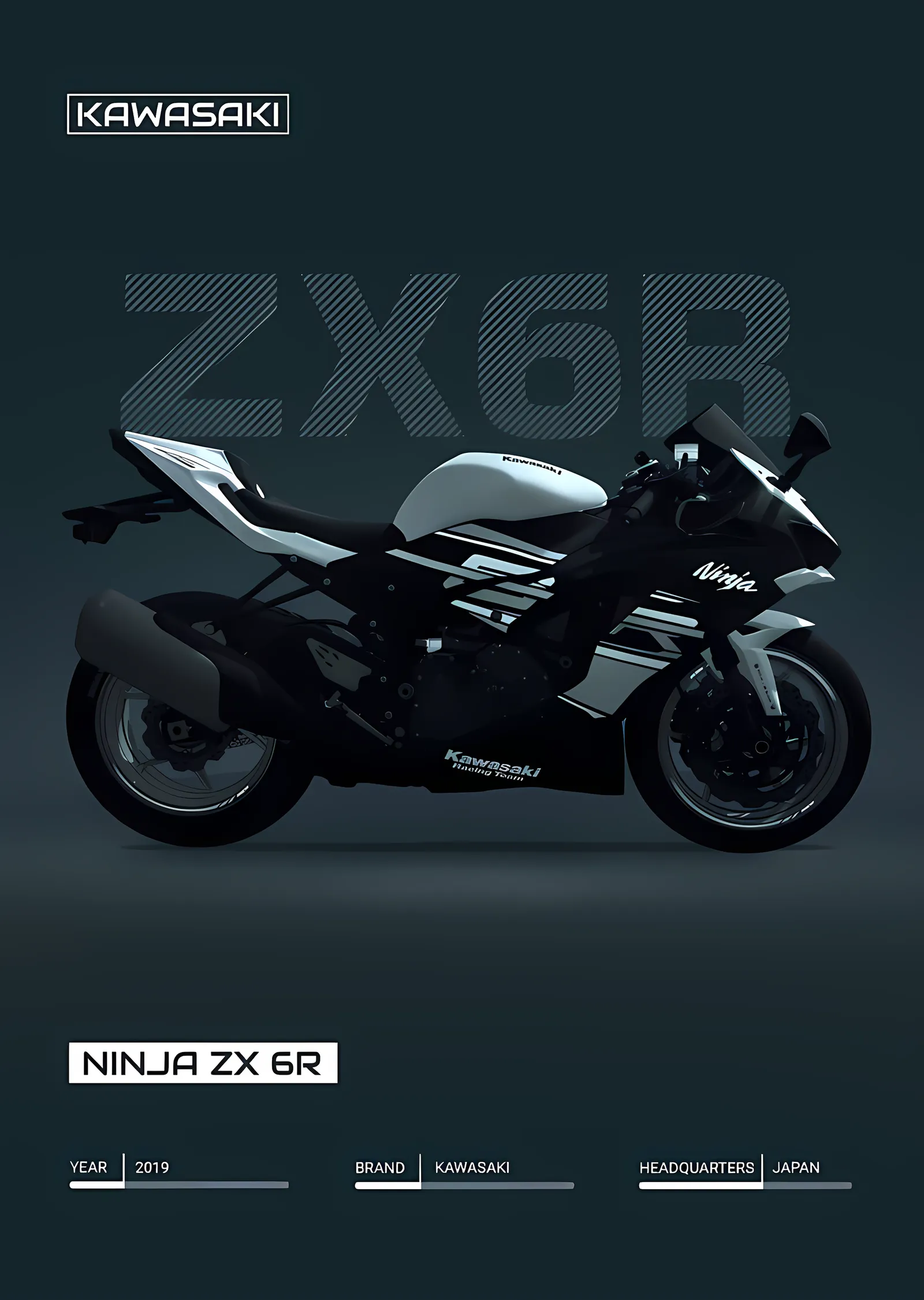 Kawasaki Ninja ZX-6R - Petrol Mavisi metal tablo
