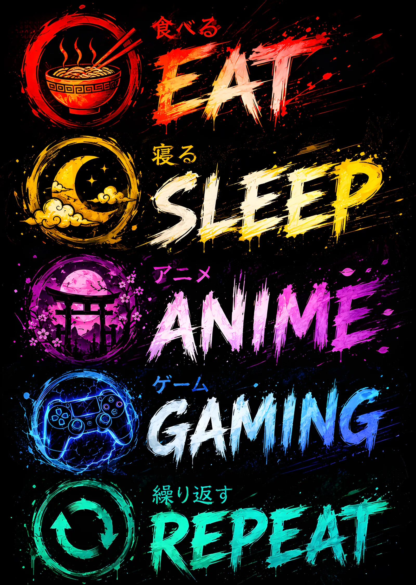 Eat Sleep Anime Gaming Repeat metal tablo