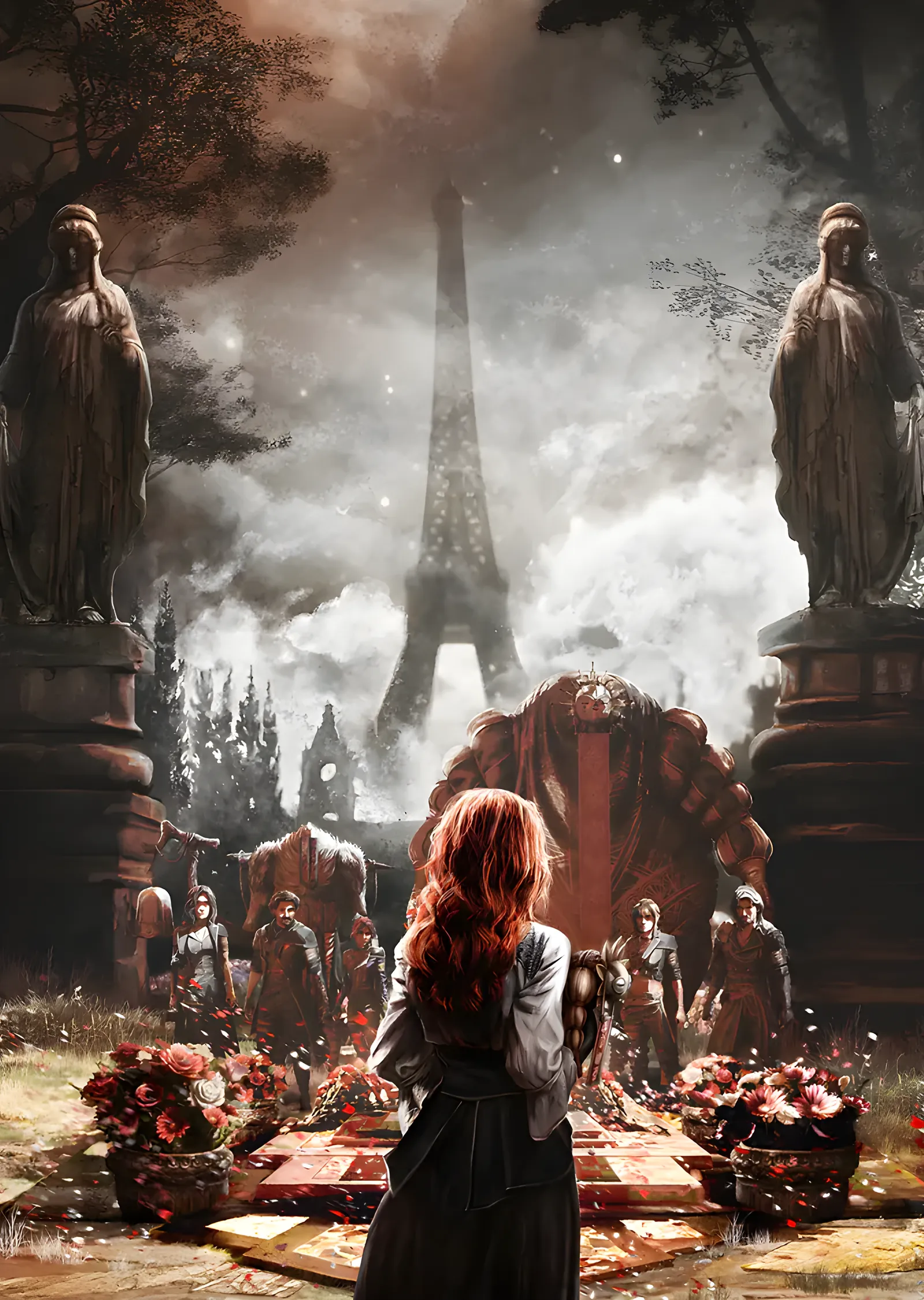 Clair Obscur: Expedition 33 - Kırmızı Saçlı Kız ve Eiffel metal tablo