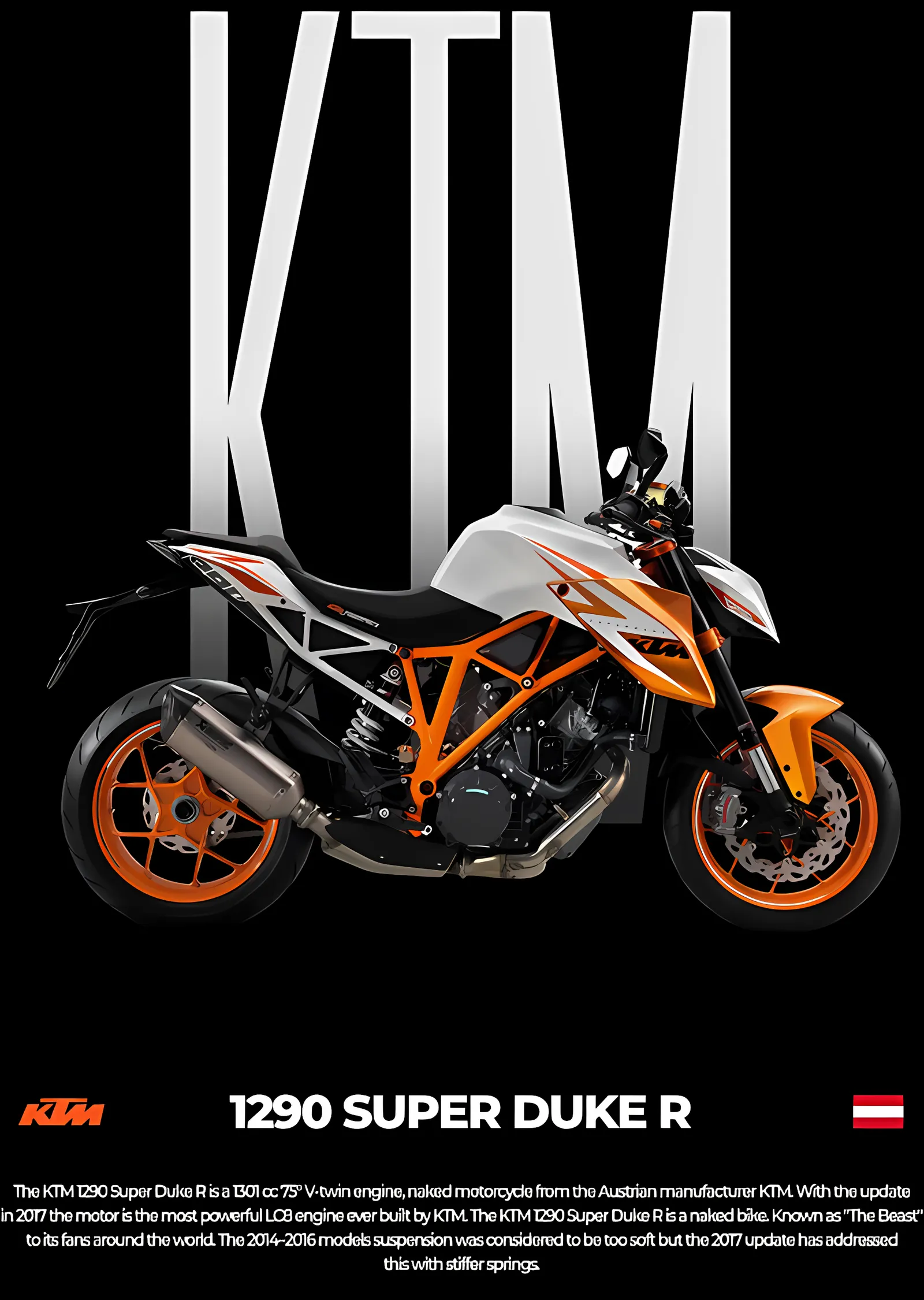 KTM 1290 Super Duke R - Siyah Zemin metal tablo