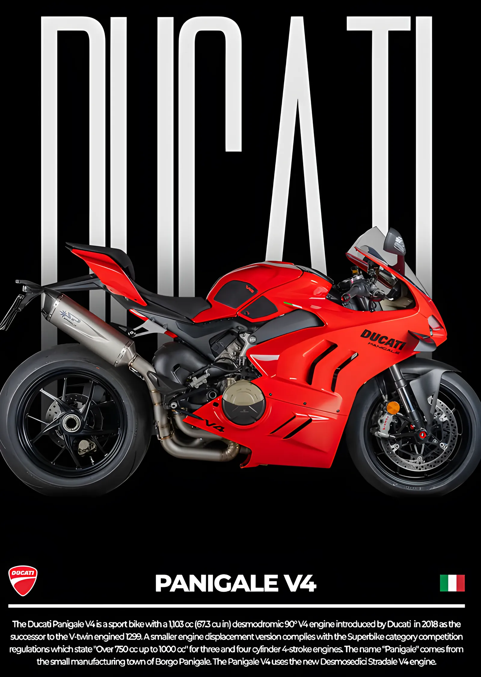 Ducati Panigale V4: Siyah Zemin metal tablo