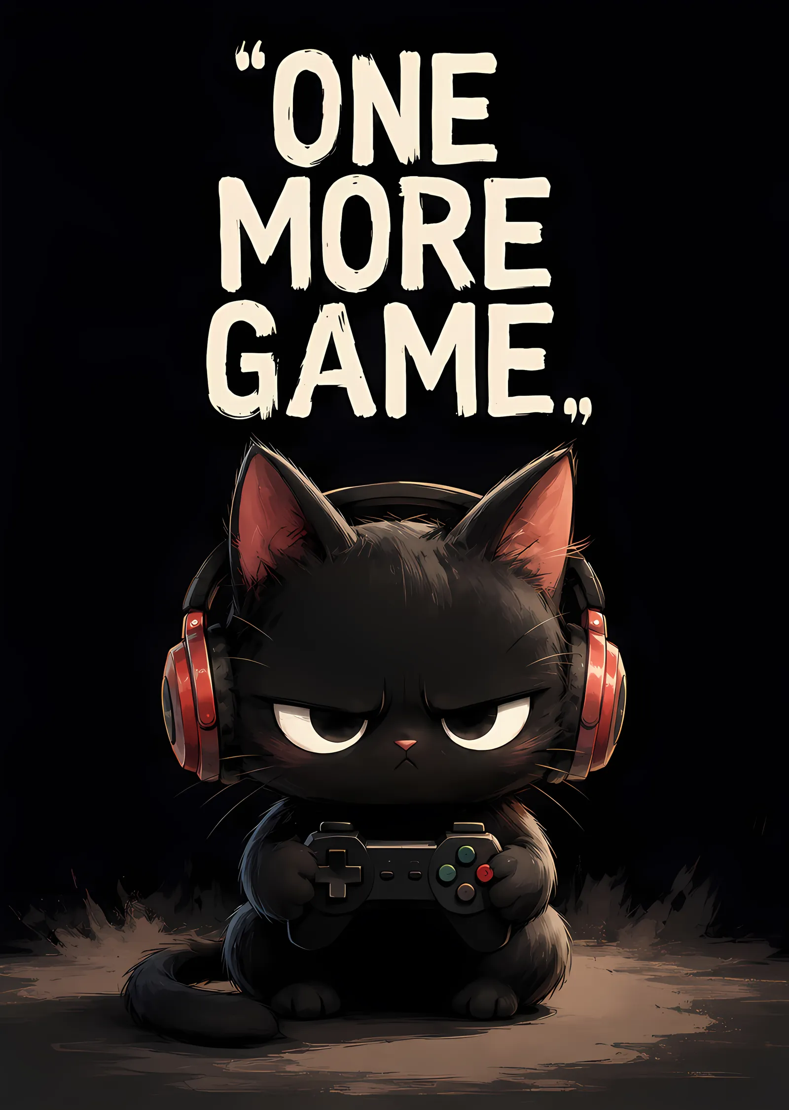 One More Game - Kulaklıklı Siyah Kedi metal tablo