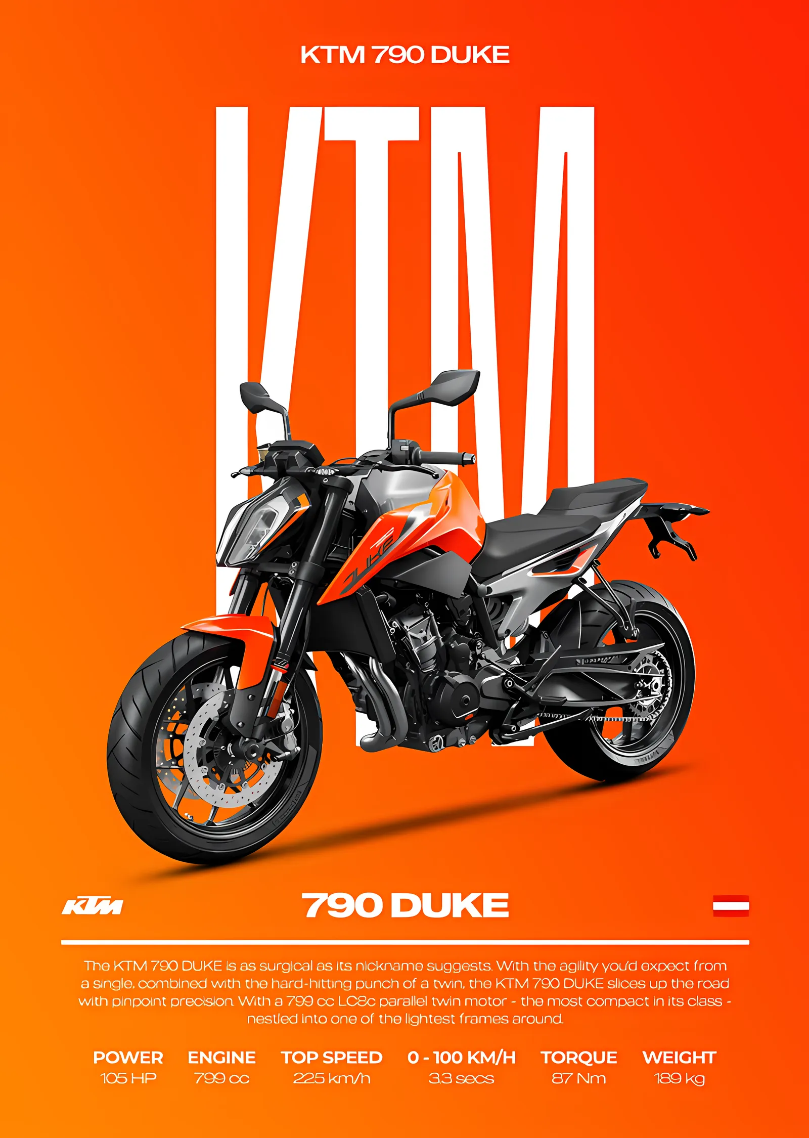 KTM 790 Duke - Turuncu Zemin metal tablo
