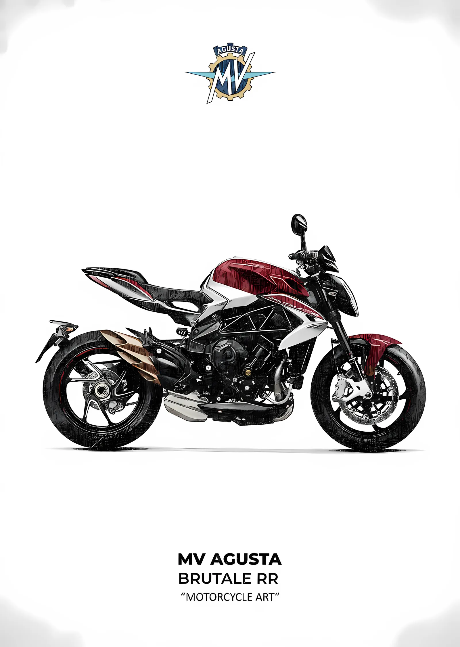 MV Agusta Brutale RR - Beyaz Zemin metal tablo