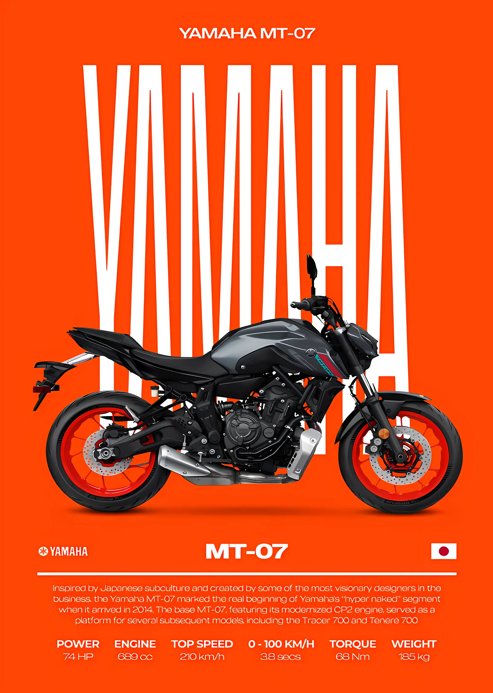 Yamaha MT-07 - Turuncu Zemin metal tablo