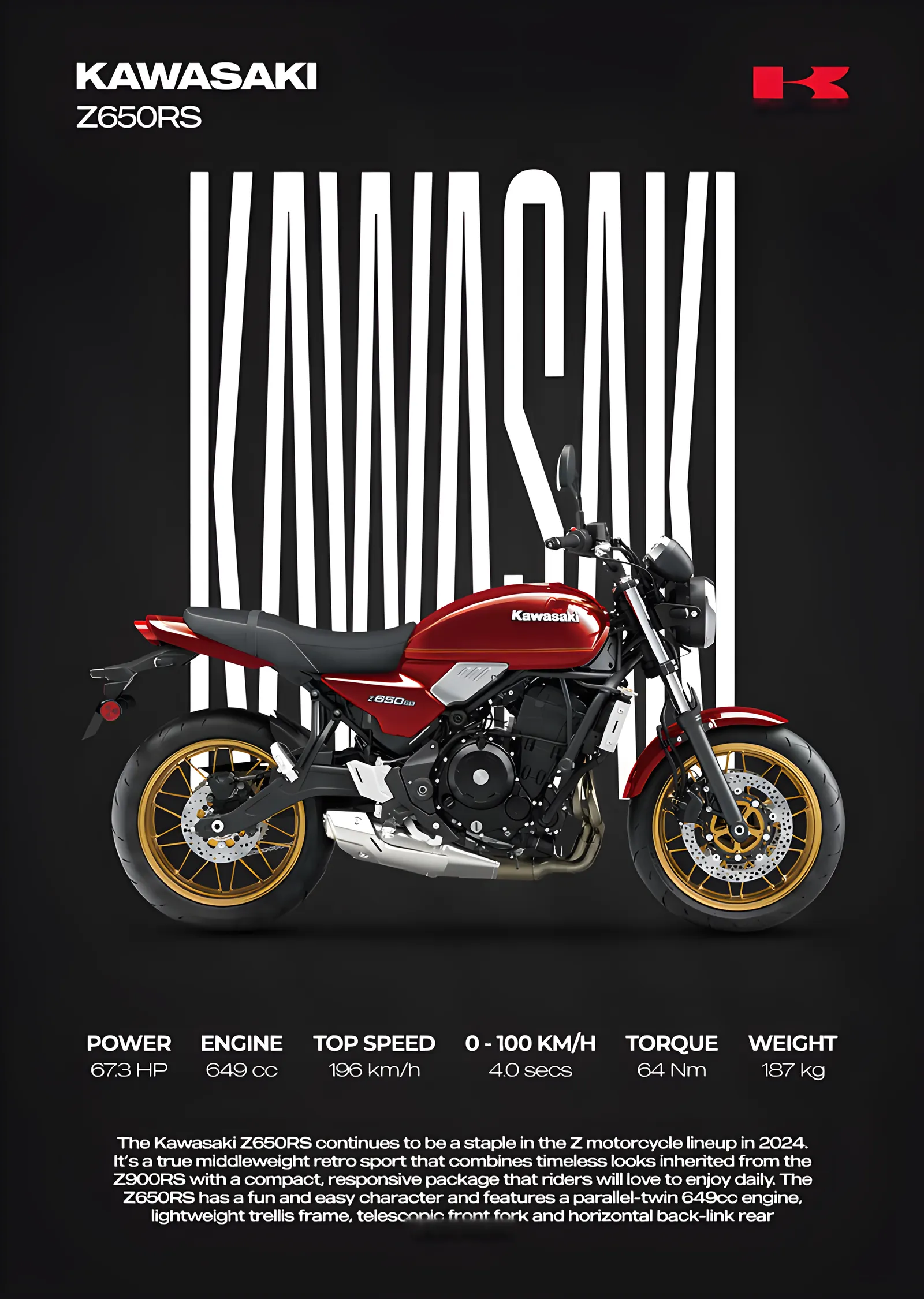 Kawasaki Z650RS metal tablo