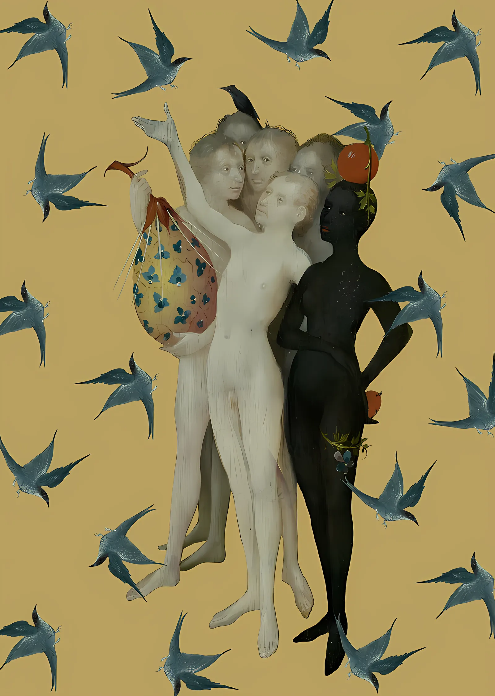 Hieronymus Bosch Figürleri ve Kırlangıçlar metal tablo