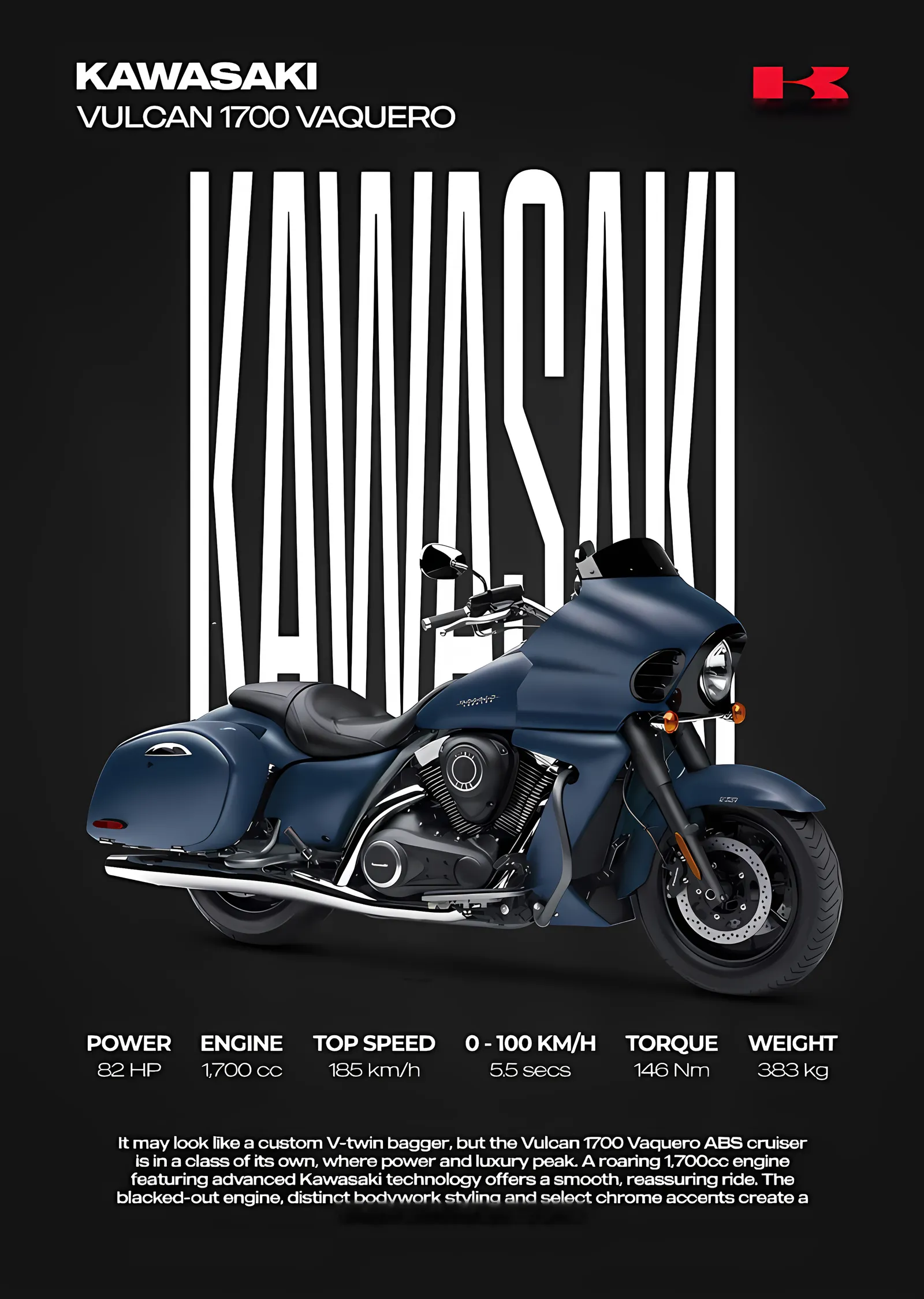 Kawasaki Vulcan 1700 Vaquero metal tablo