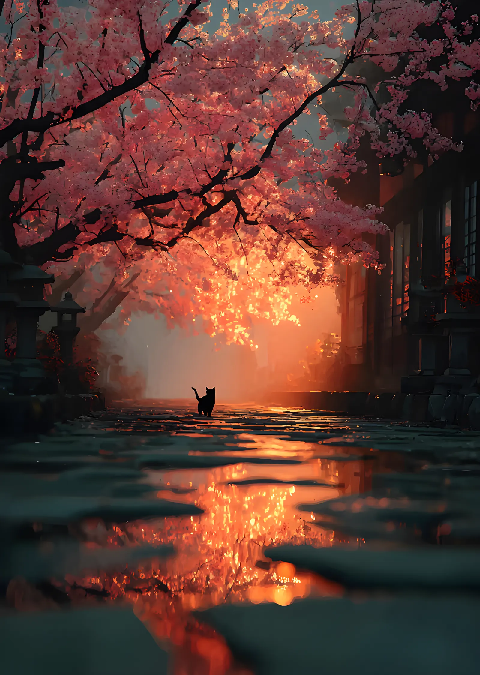 Sakura Sokağı: Kedi metal tablo