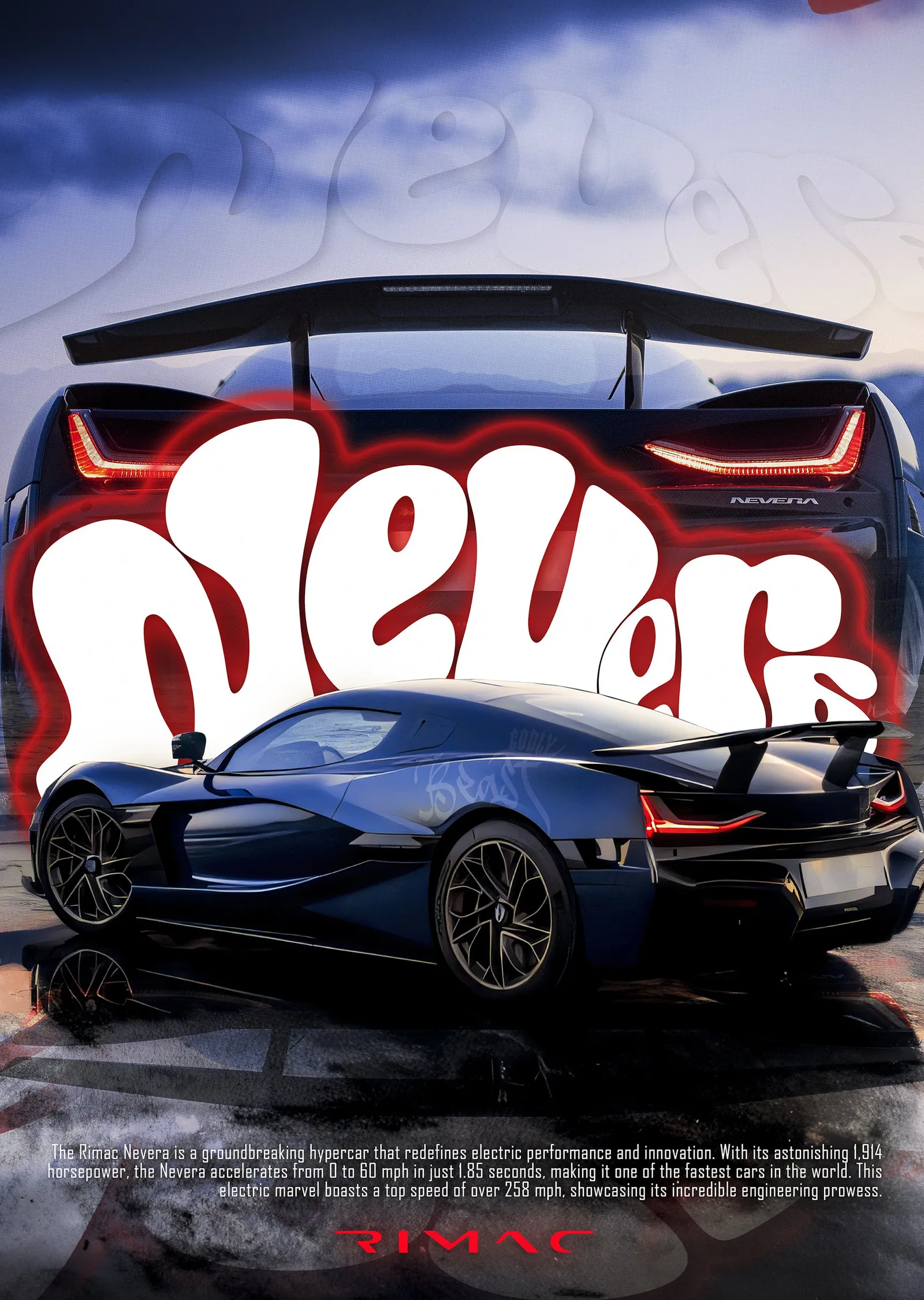 Rimac Nevera: Grafiti Tipografi metal tablo