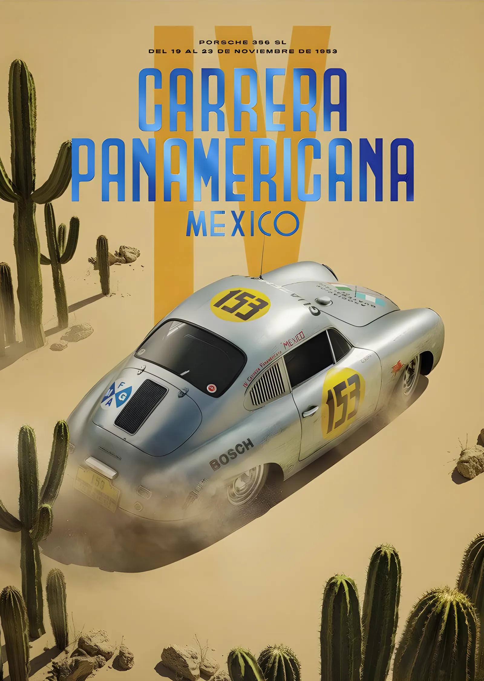Porsche 356 SL · 1953 Geçmiş Carrera PanAmericana metal tablo