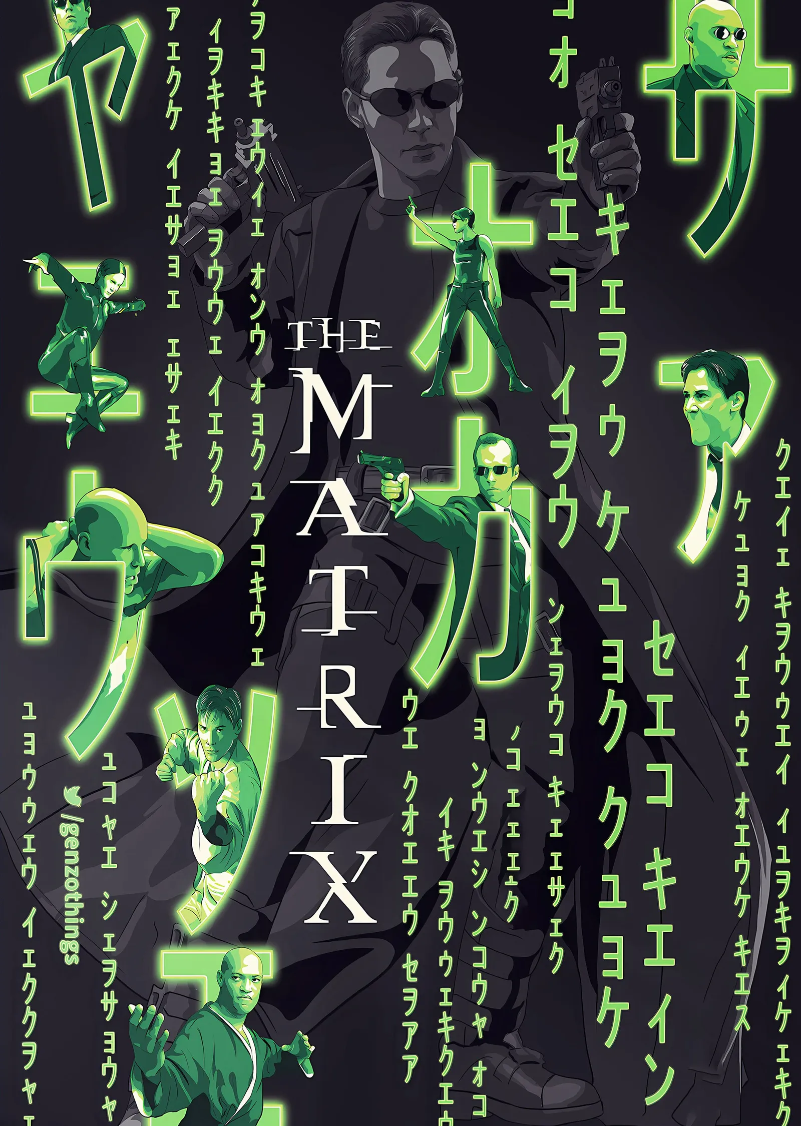 The Matrix: Katakana Yeşil metal tablo