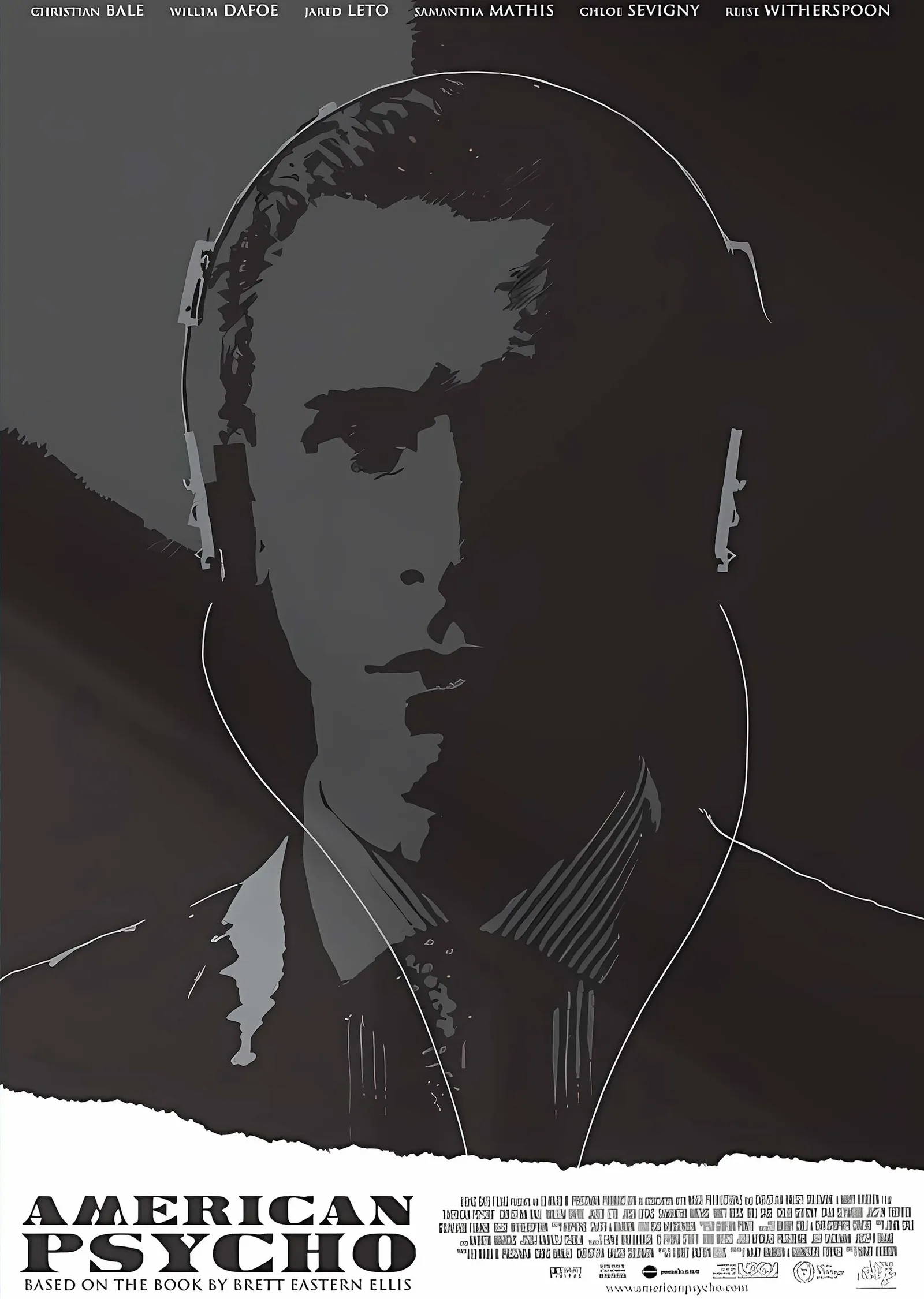American Psycho: Monokrom Çizgi Portre metal tablo