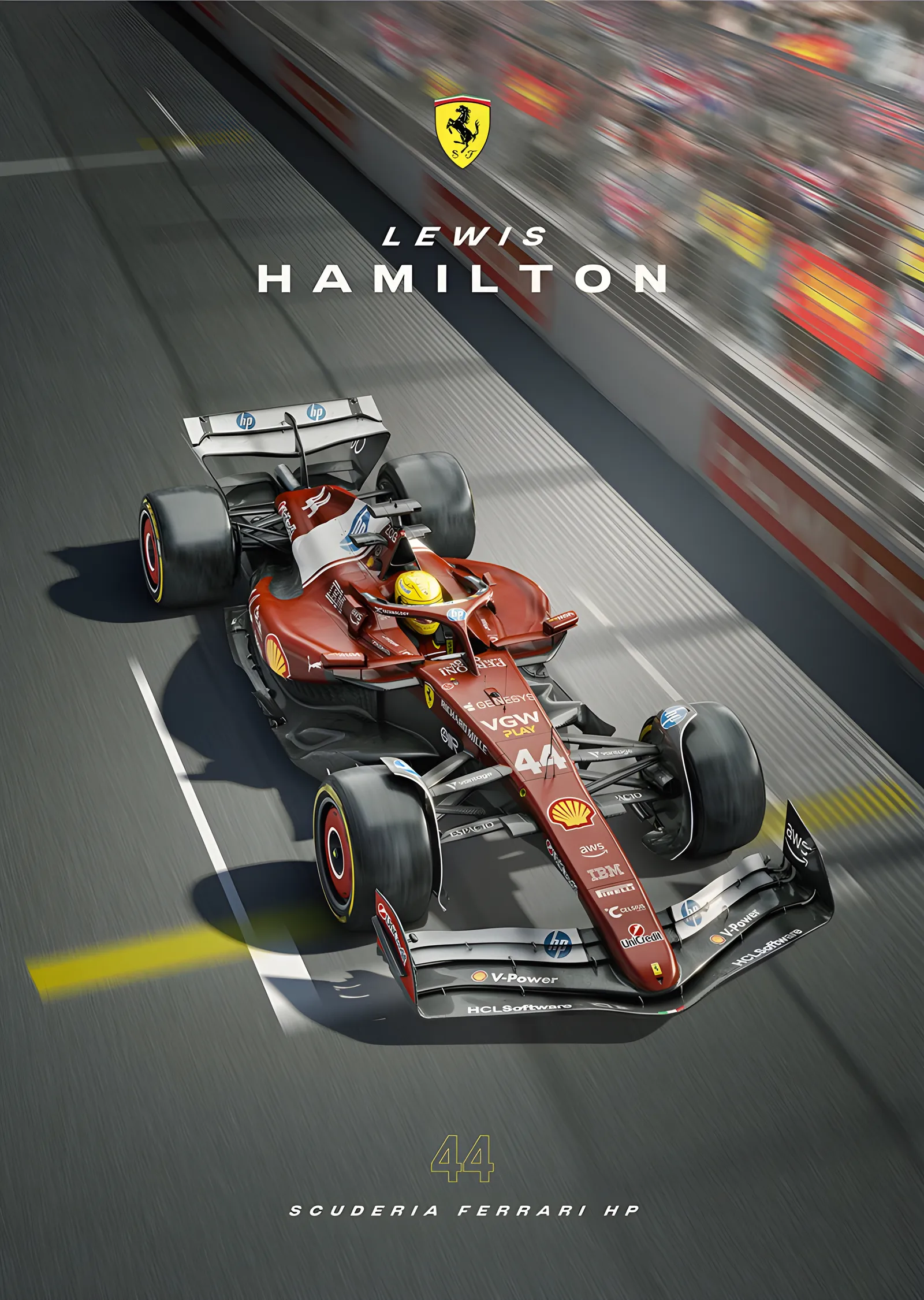 Lewis Hamilton · Ferrari SF-25 · Silverstone 2025 metal tablo