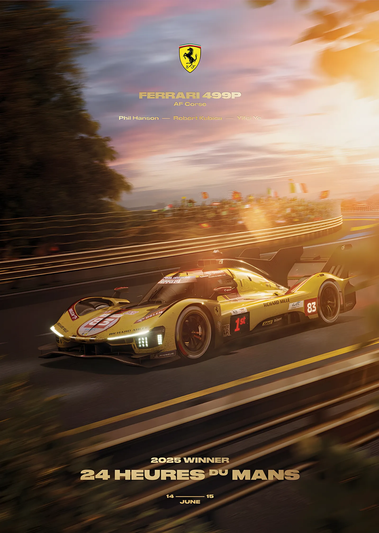 Ferrari 499P AF Corse · 24 Saat Le Mans 2025 Kazananı metal tablo