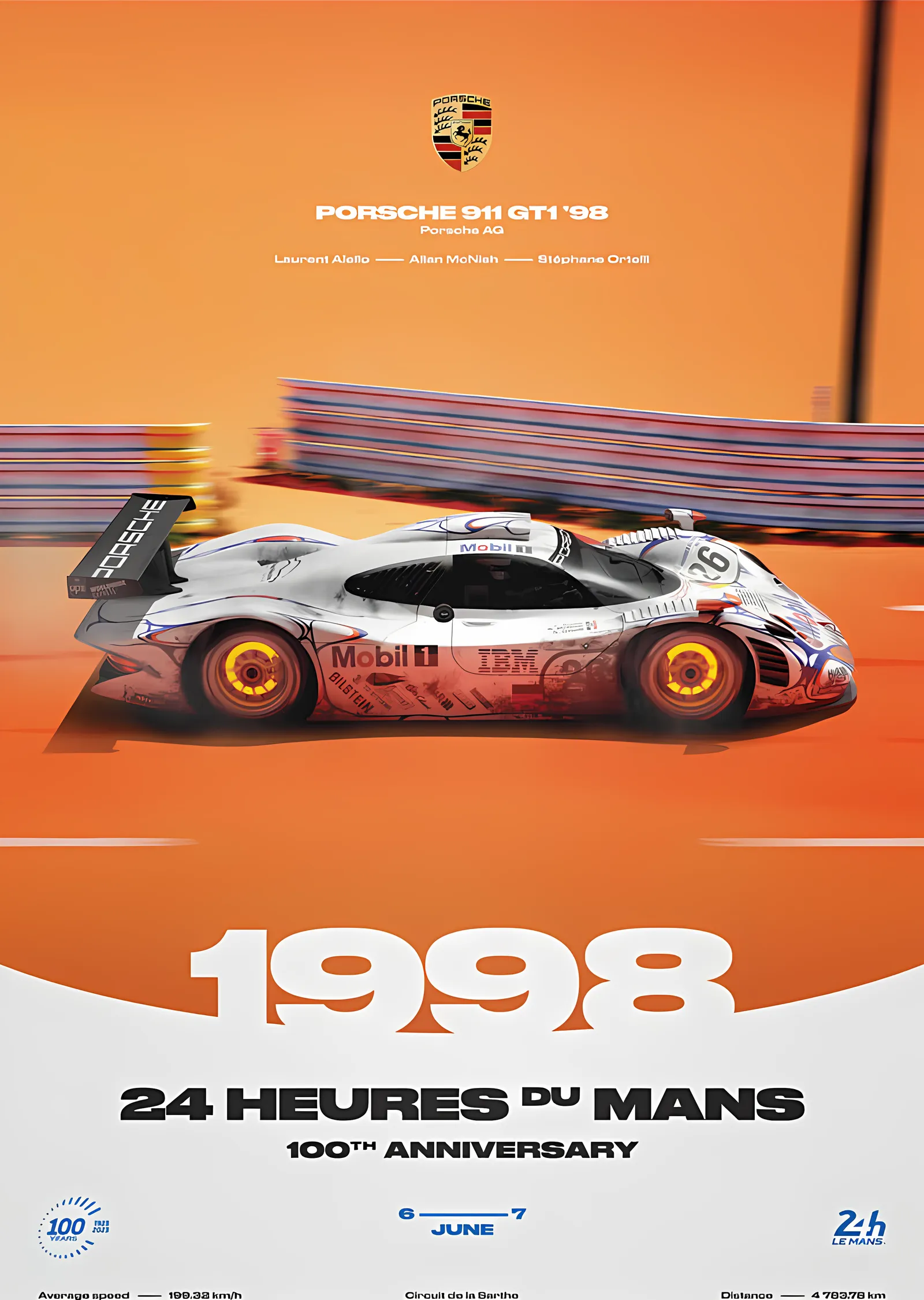 Porsche 911 GT1 · 1998 100. Yıl metal tablo