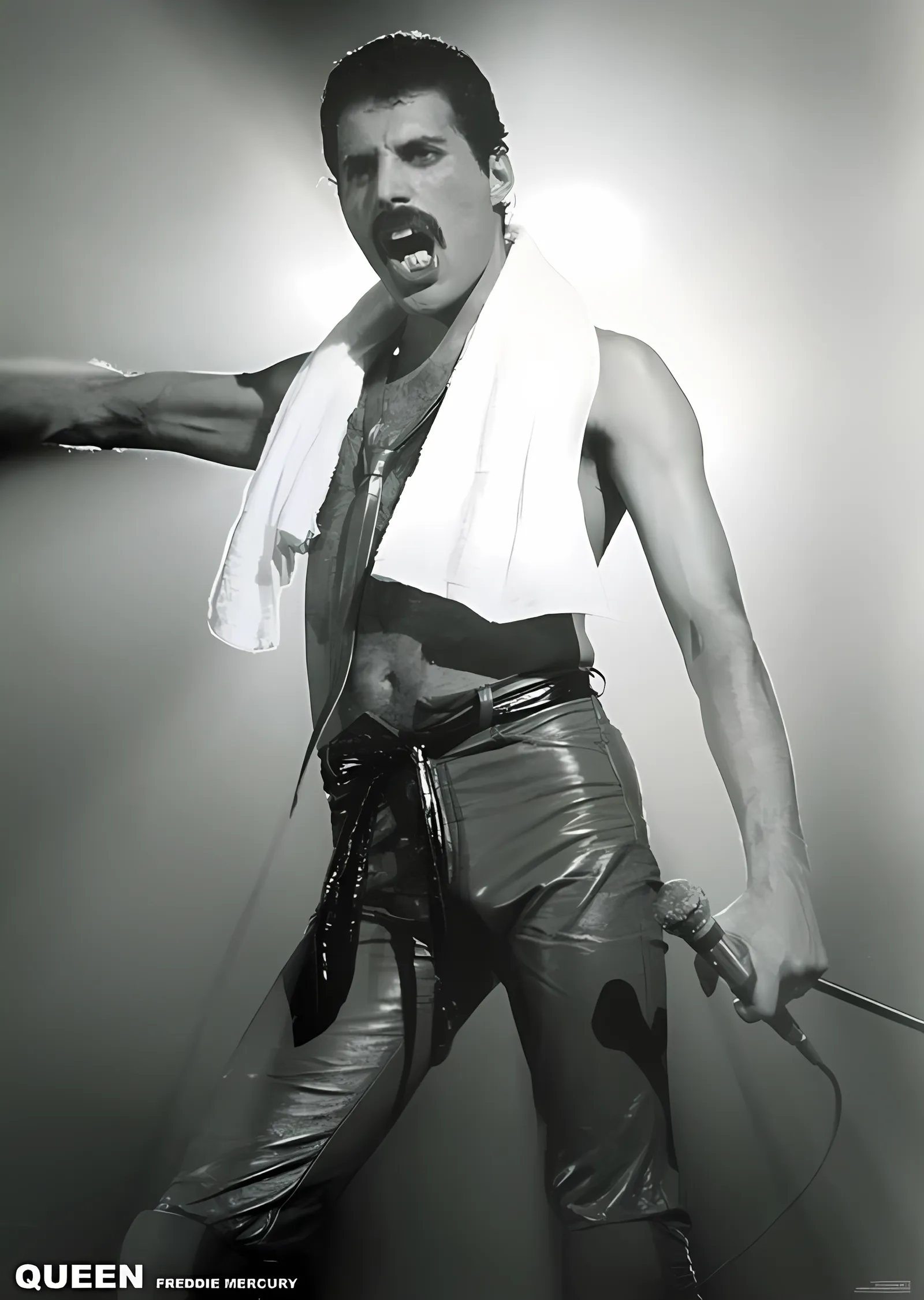 Freddie Mercury: Sahnede · Siyah Beyaz Kare metal tablo