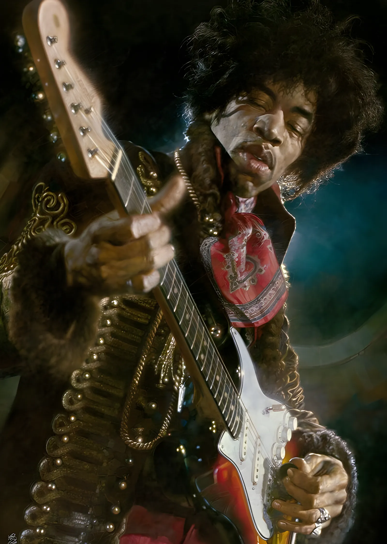Jimi Hendrix: Yağlı Boya Portre metal tablo