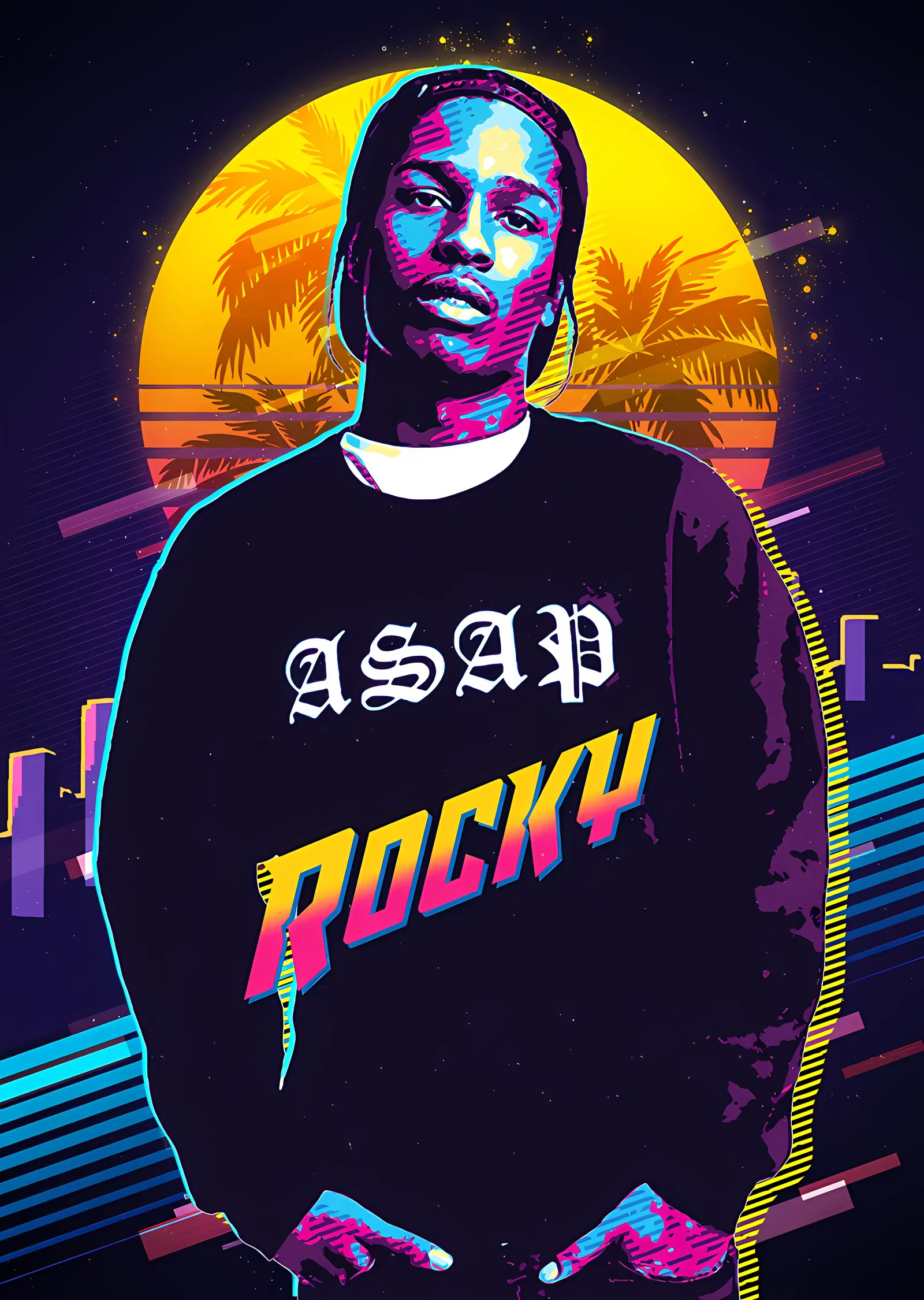 A$AP Rocky: Neon Palmiye Sahnesi metal tablo