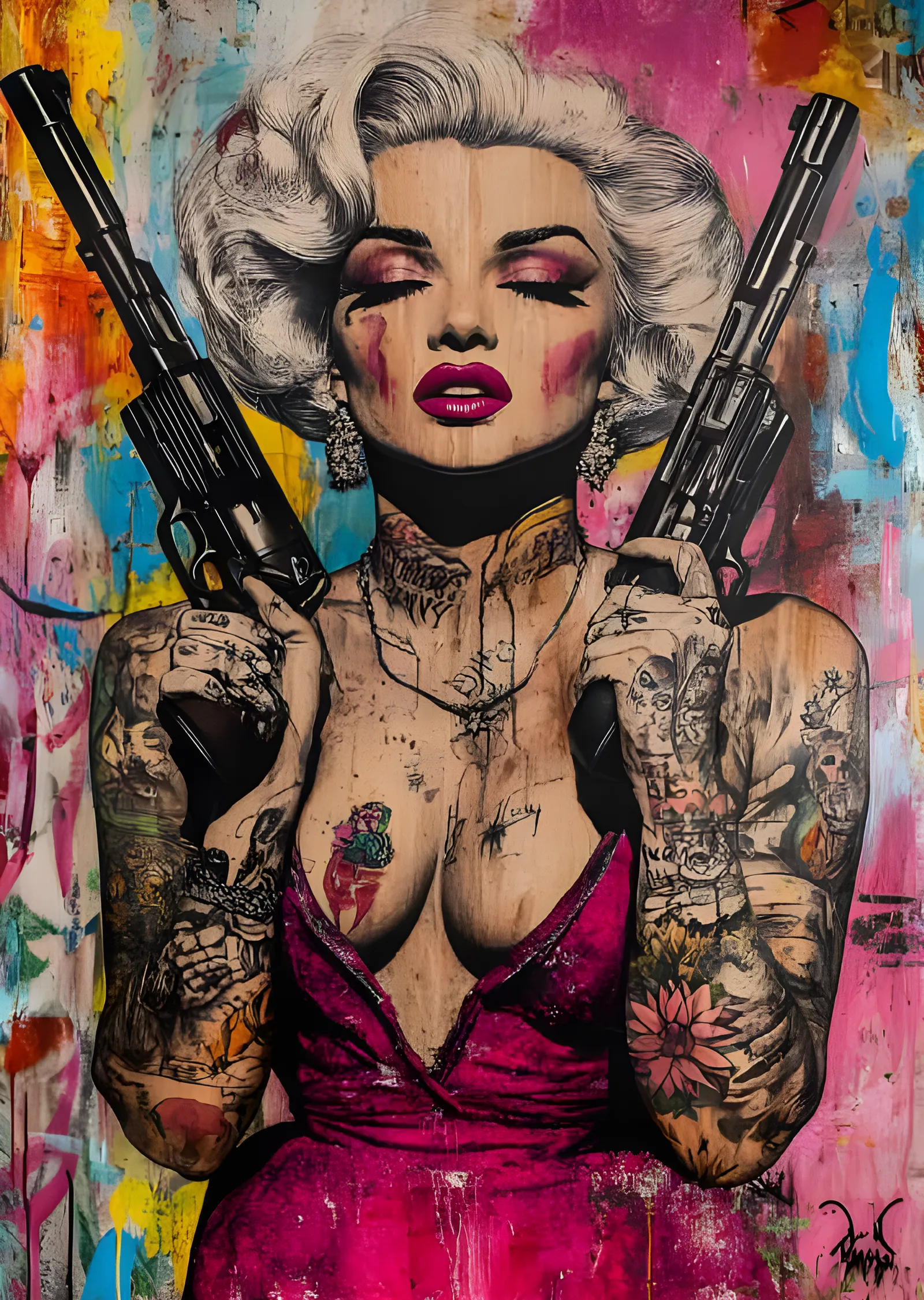 Marilyn Monroe - Silahlı Portre metal tablo