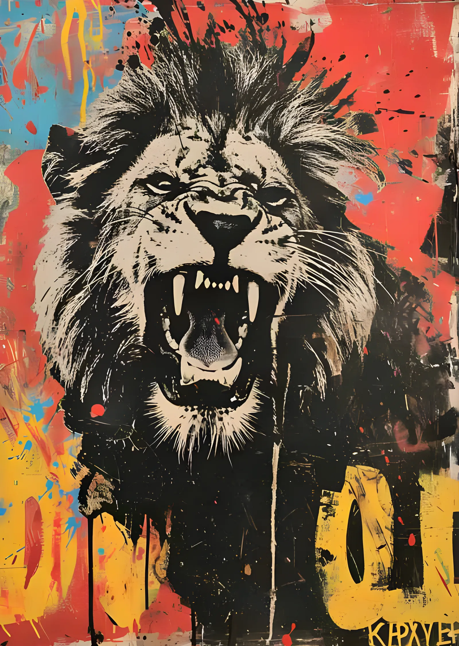 Kükreyen Aslan - Grafiti metal tablo