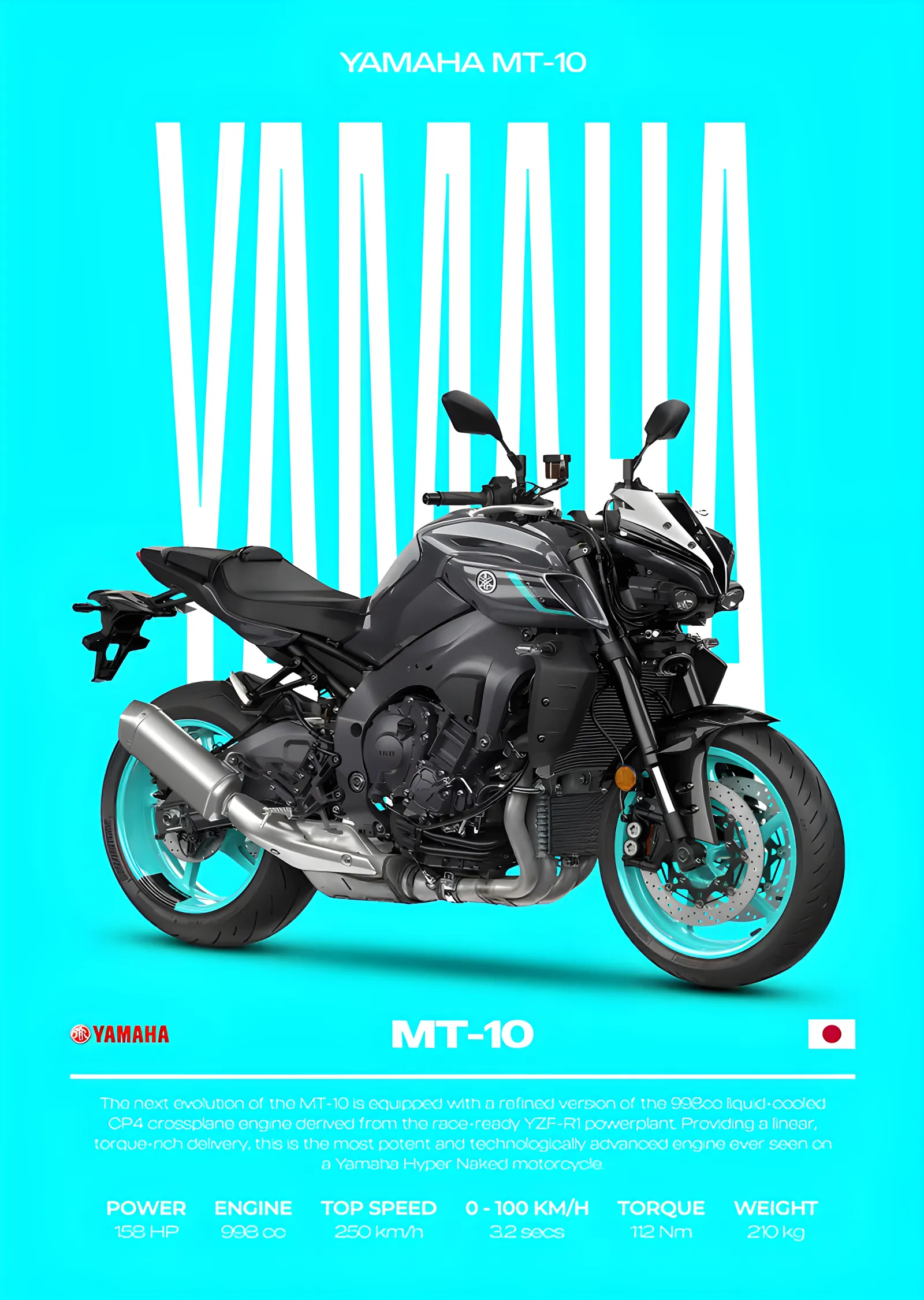 Yamaha MT-10 - Turkuaz Zemin metal tablo