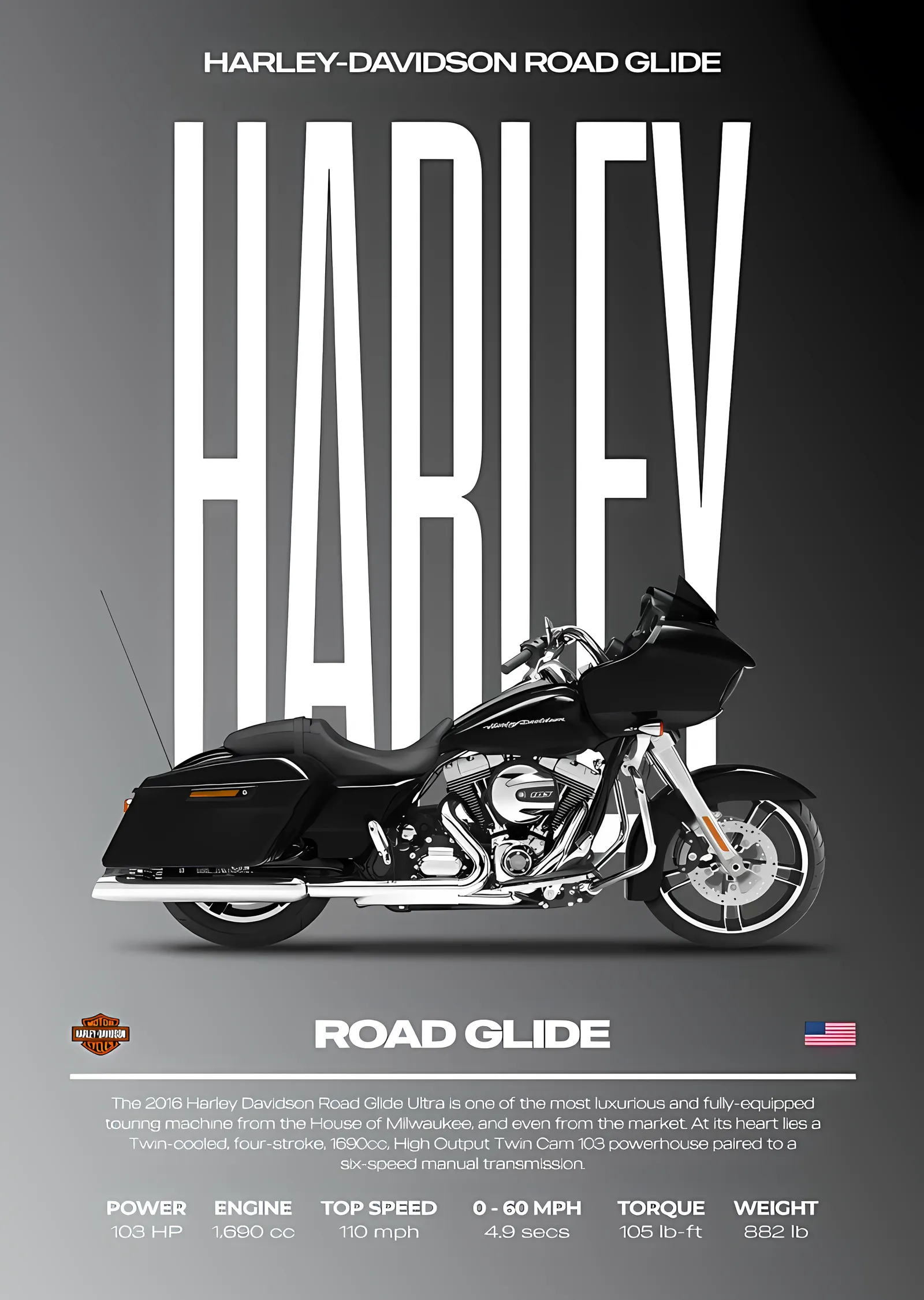 Harley-Davidson Road Glide metal tablo