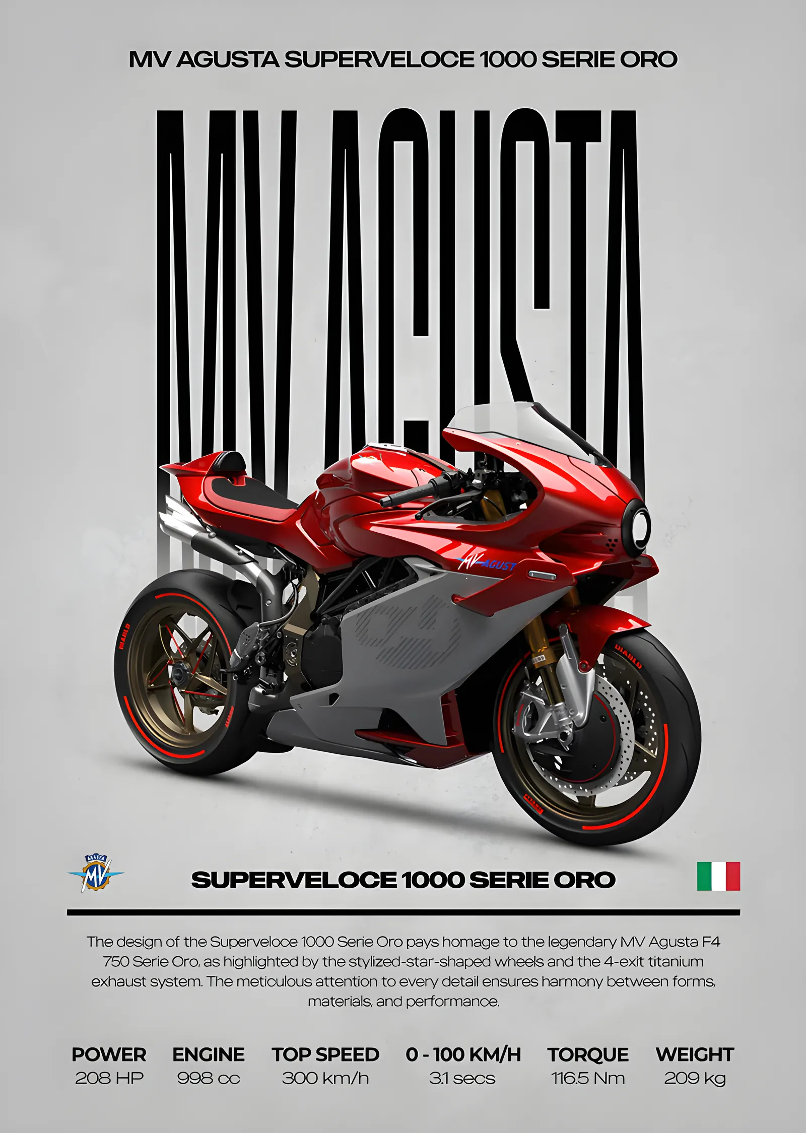 MV Agusta Superveloce 1000 Serie Oro metal tablo