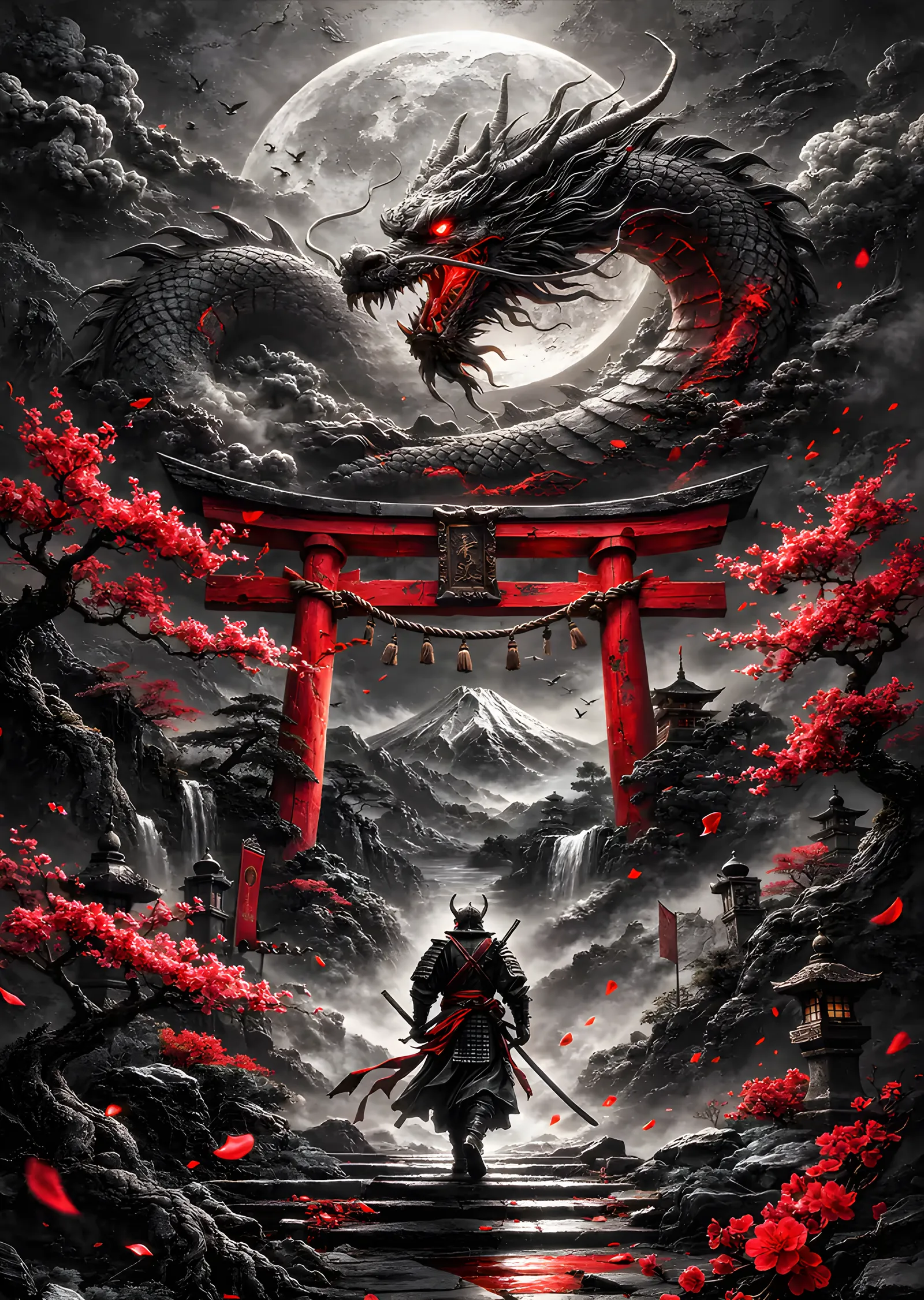 Ejderha ve Torii: Samuray metal tablo