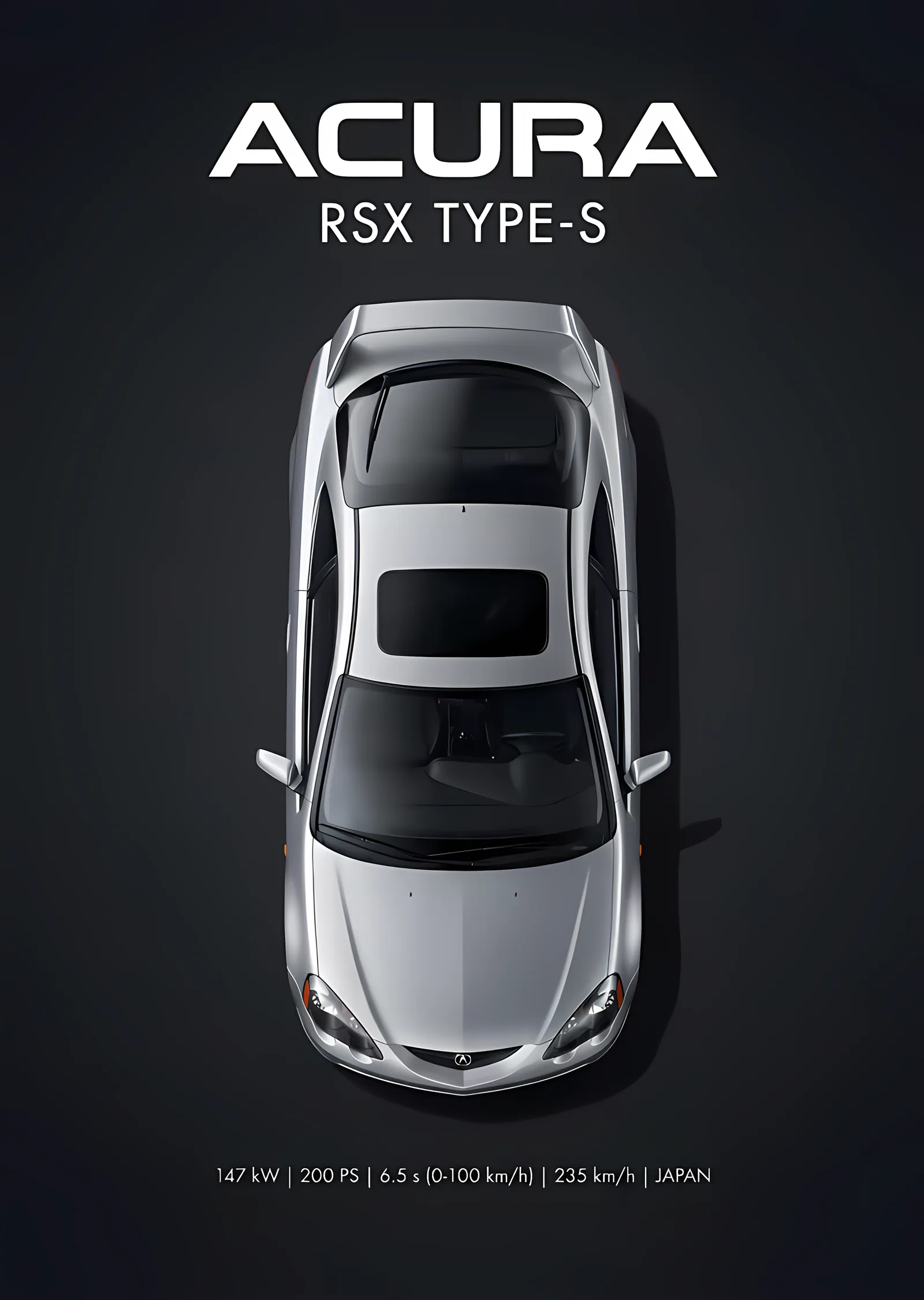 Acura RSX Type-S: Kuşbakışı metal tablo