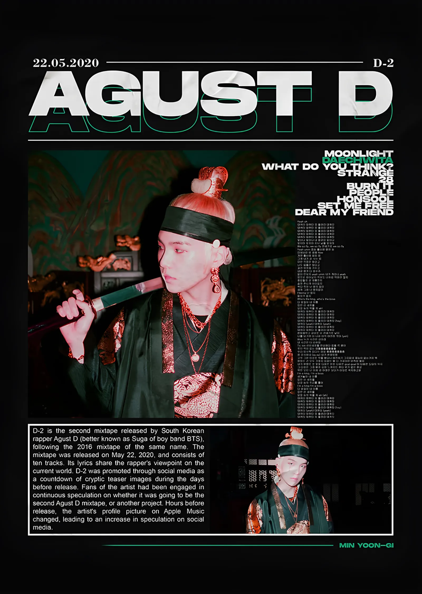 Agust D - D-2 Dergi Düzeni metal tablo