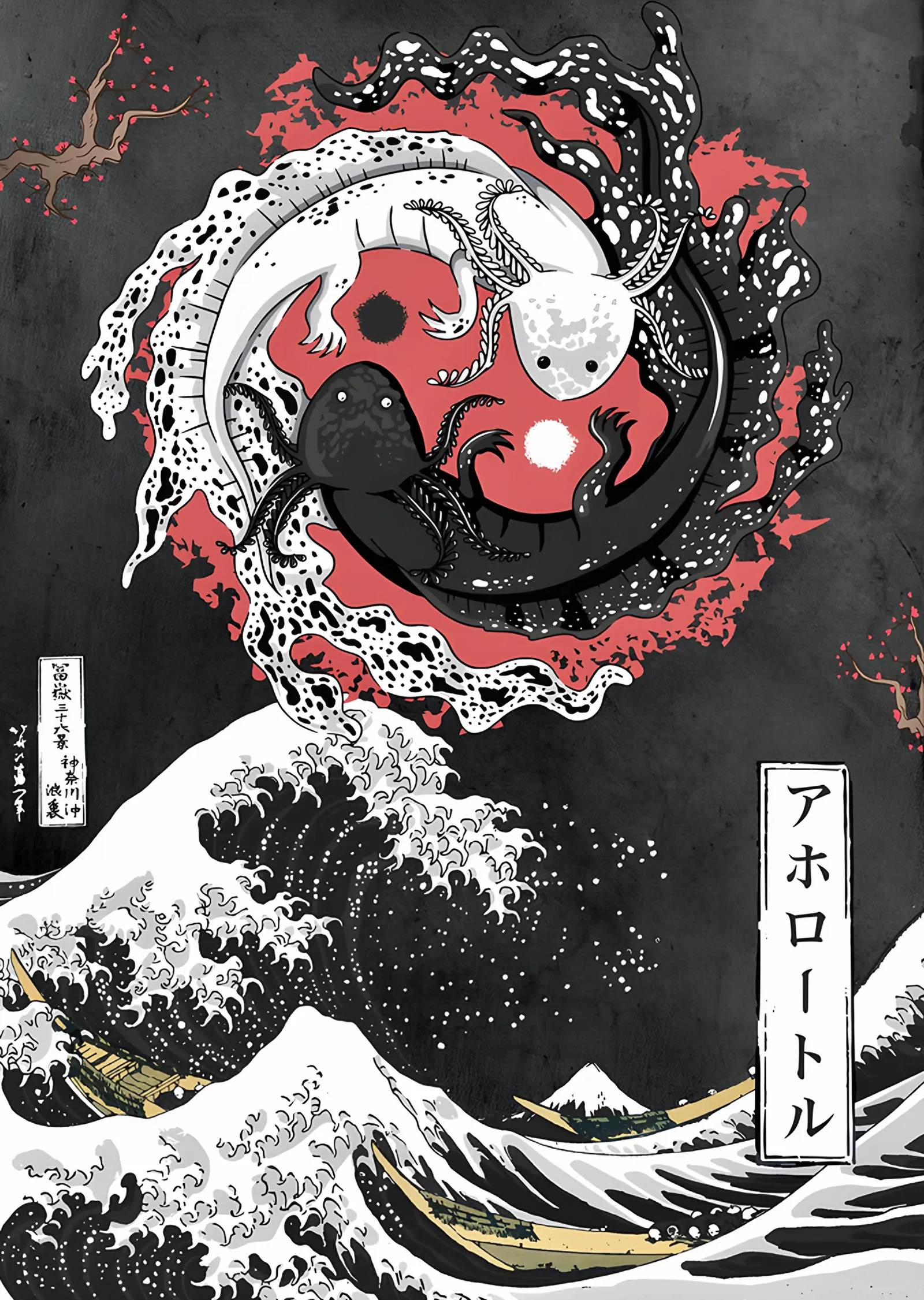 Aksolot ve Dalga - Japon Tarzı metal tablo