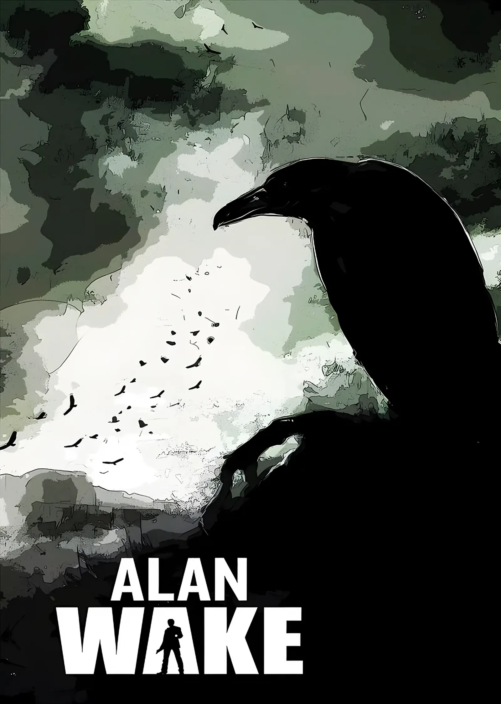 Alan Wake: Beyaz Zeminde Kuzgun Silüeti metal tablo