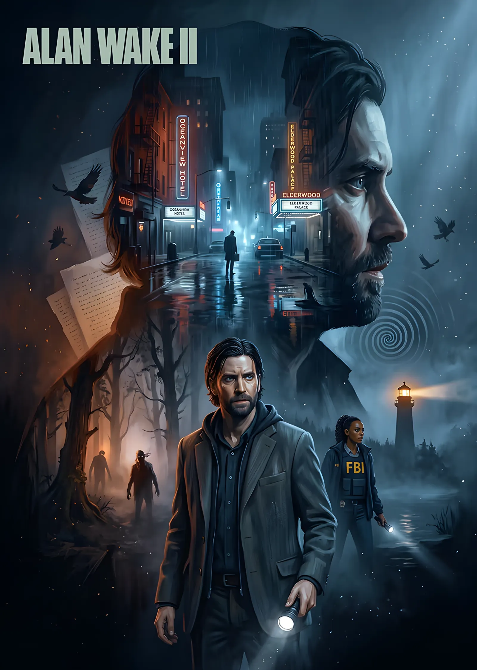 Alan Wake II: Şehir ve Ormanın Kolajı metal tablo