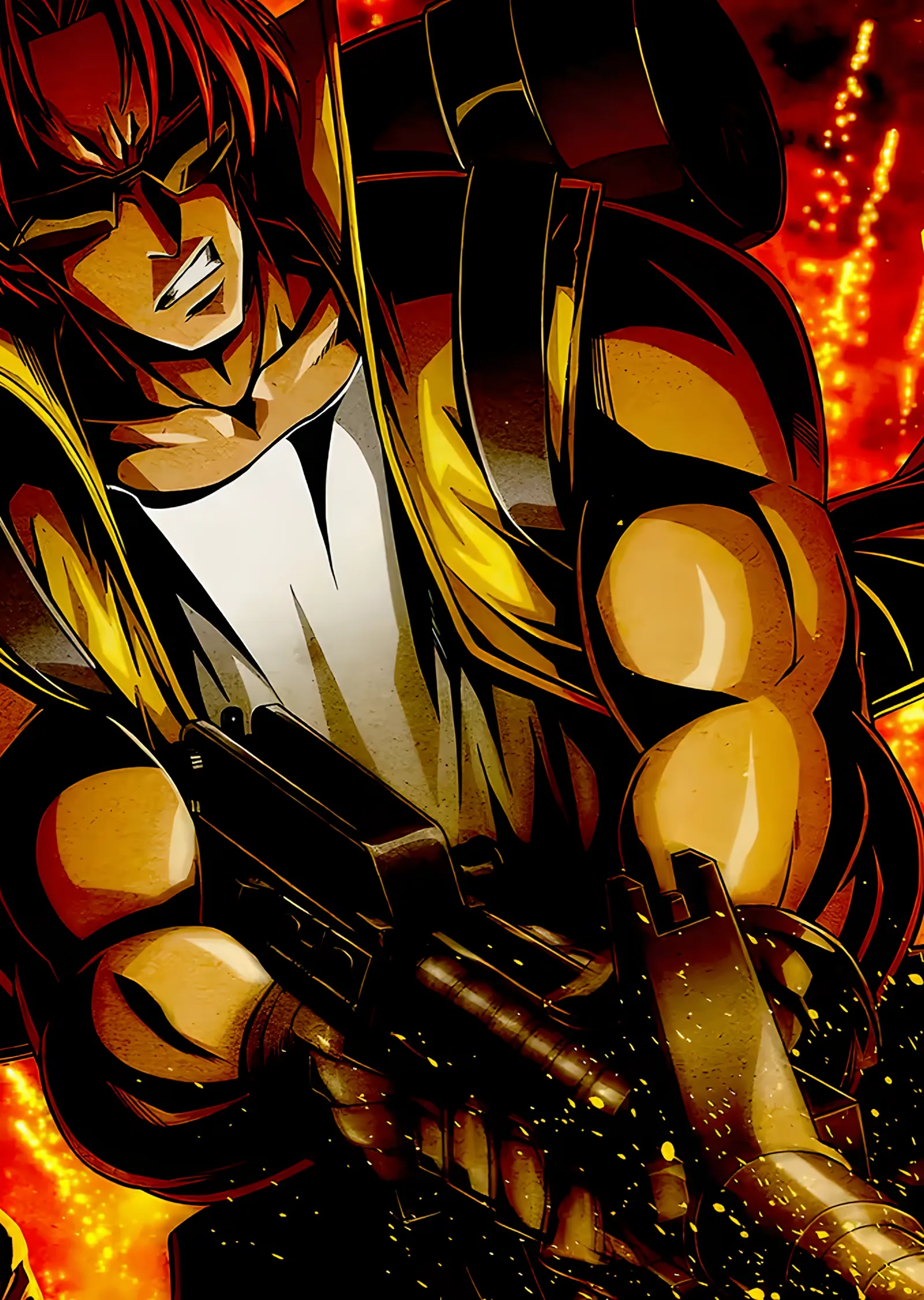 Alevlerin İçinde Silahlı Anime Asker metal tablo