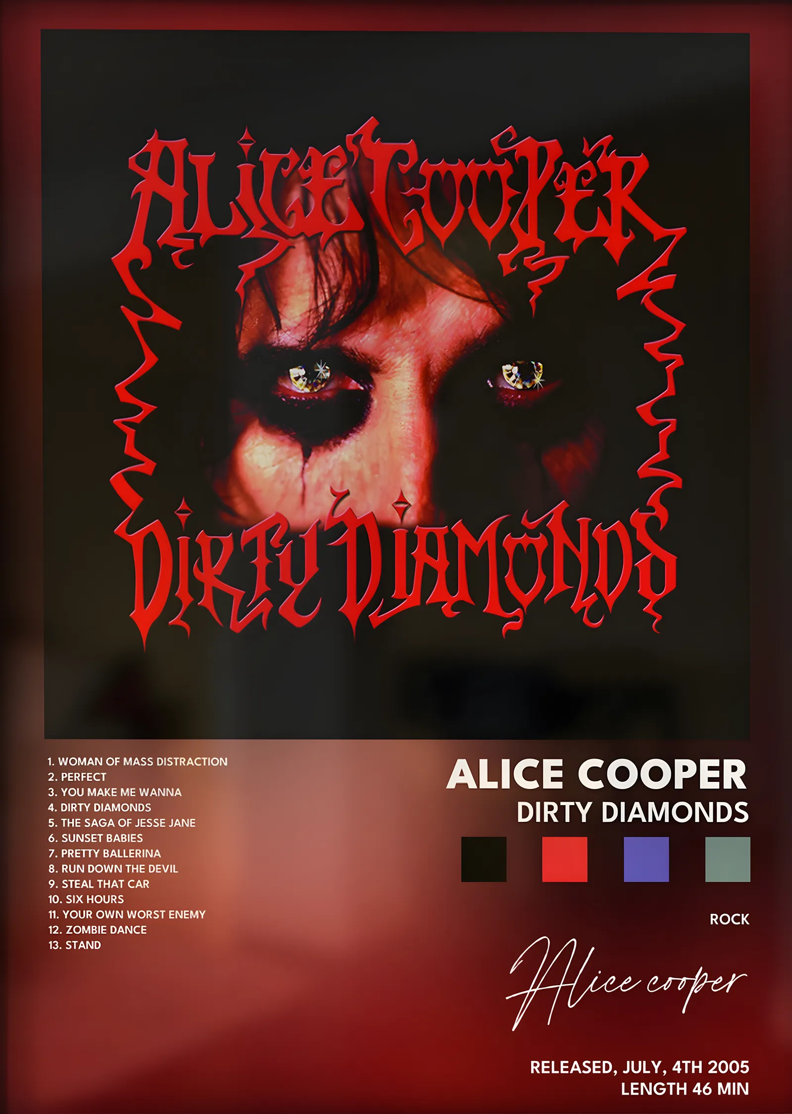 Alice Cooper: Dirty Diamonds metal tablo