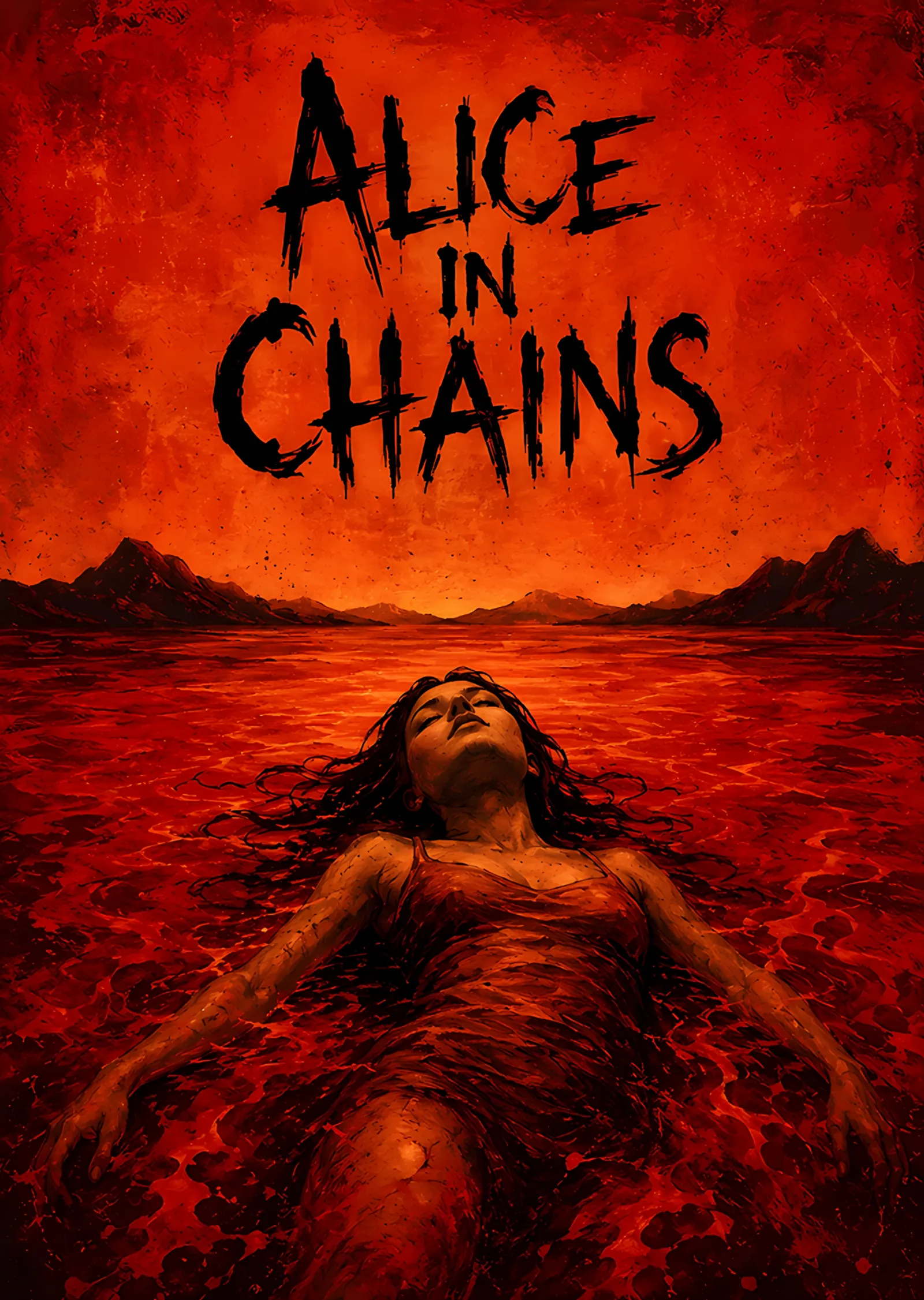 Alice in Chains: Kızıl Kumda Batan Figür metal tablo